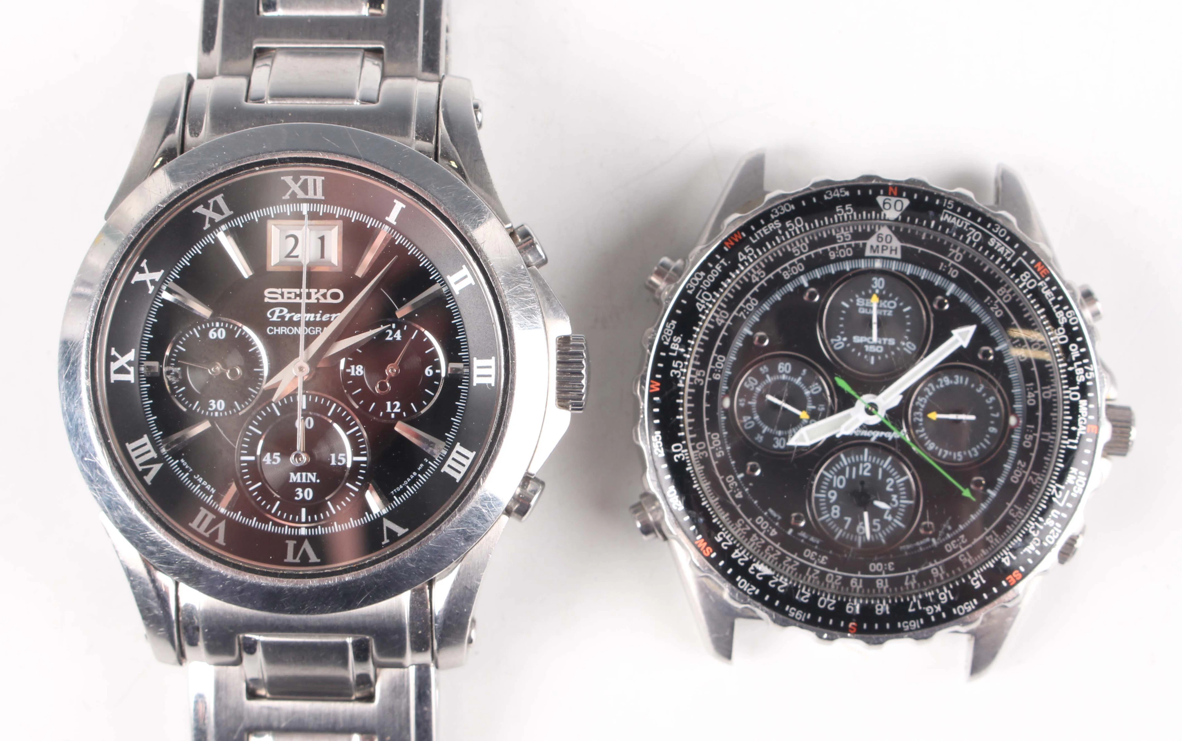 A Seiko Quartz Sports Flightmaster Chronograph stainless steel cased
