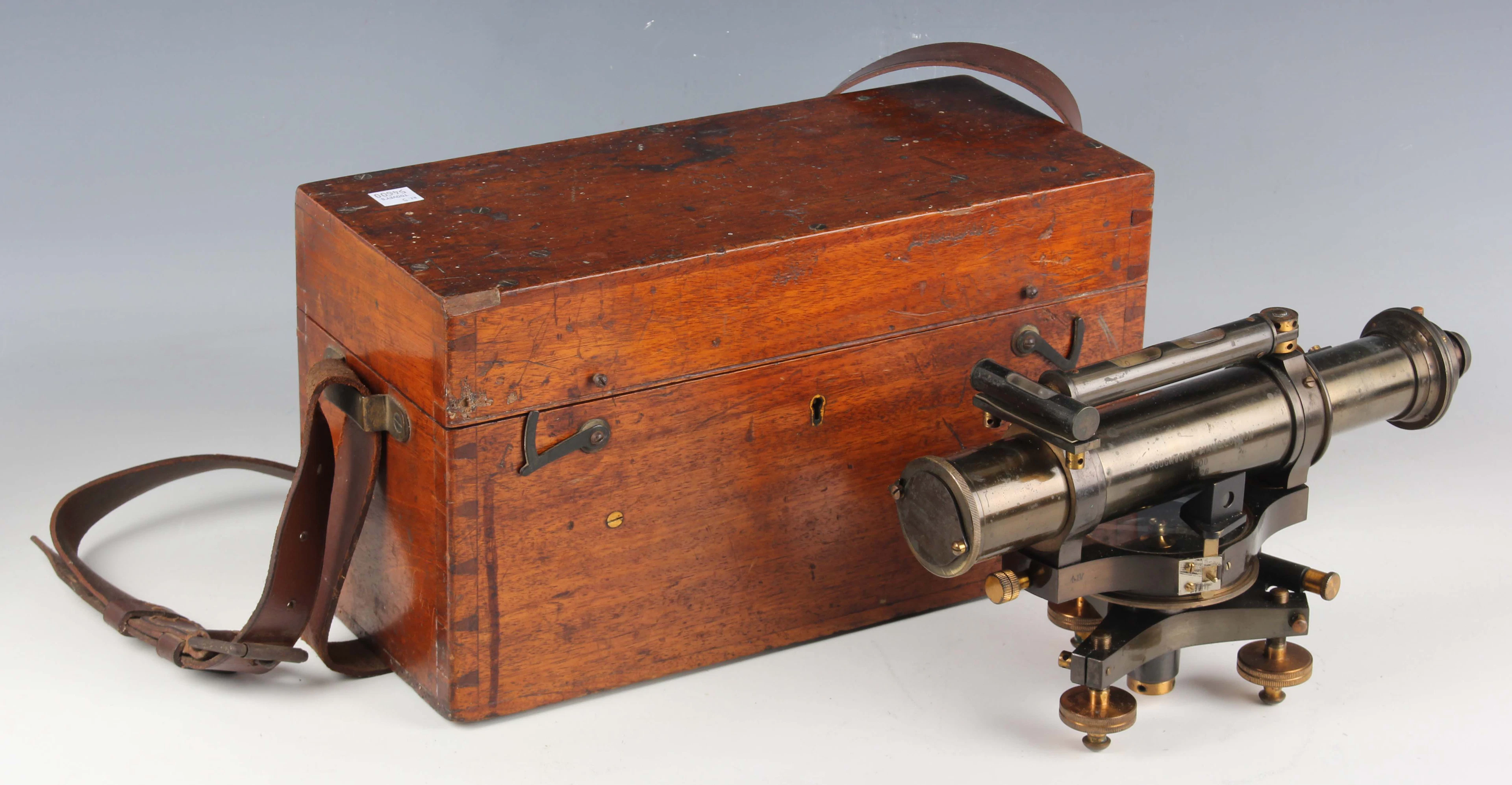 An early 20th century oxidized brass theodolite, signed 'Troughton