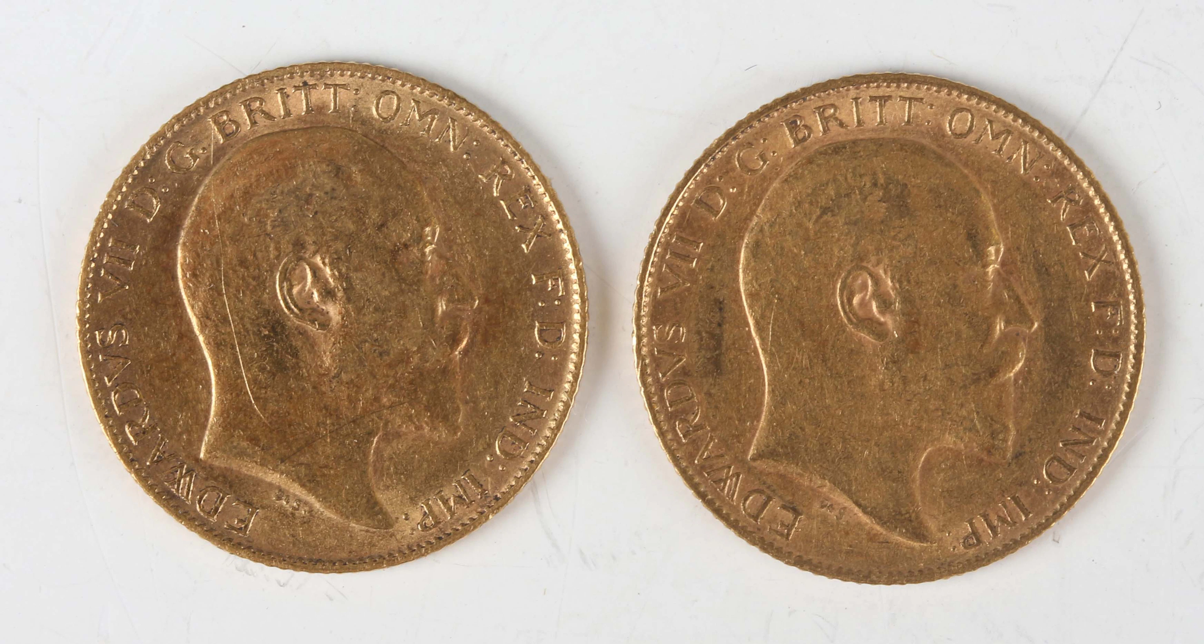 Two Edward VII half-sovereigns, 1906 and 1910. Note: this lot includes
