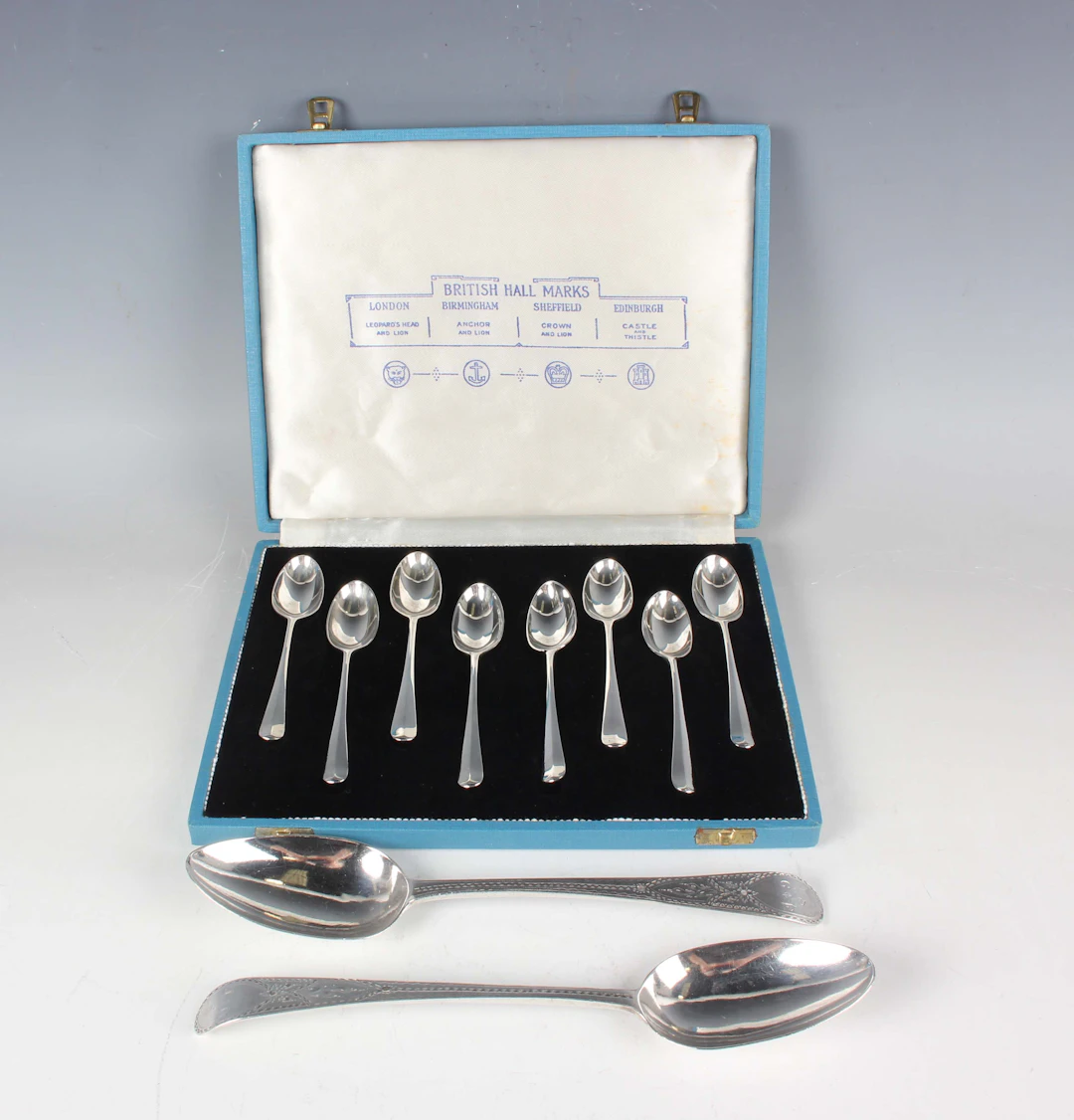 A pair of George III silver bright-cut Old English pattern tablespoons