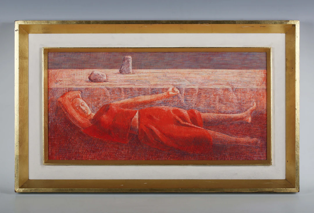 Milan Ivanic (Czech b.1947) - Reclining figure in red, acrylic on