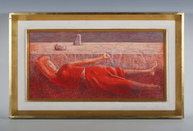 Milan Ivanic (Czech b.1947) - Reclining figure in red, acrylic on