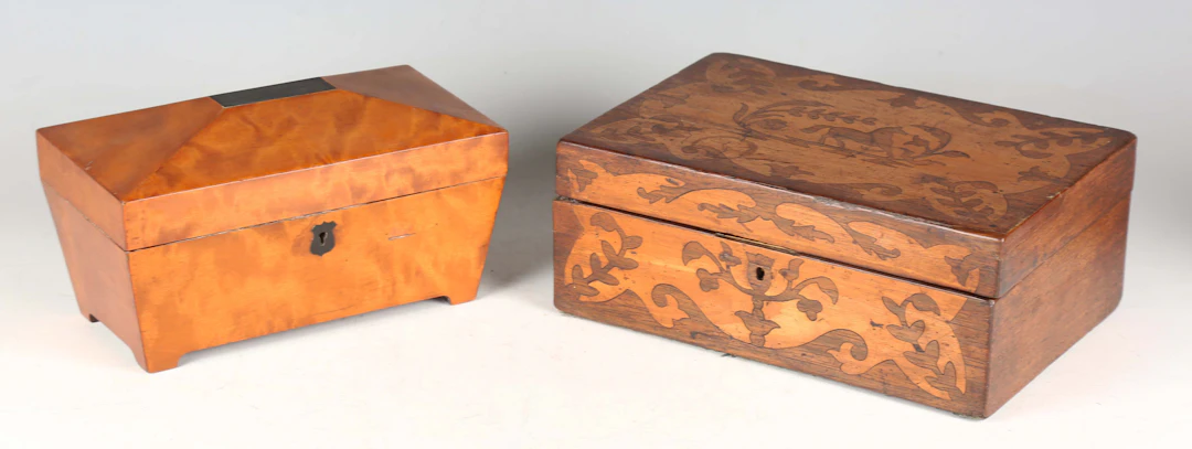 A mid-Victorian rosewood and satinwood foliate inlaid box, width 30.5cm