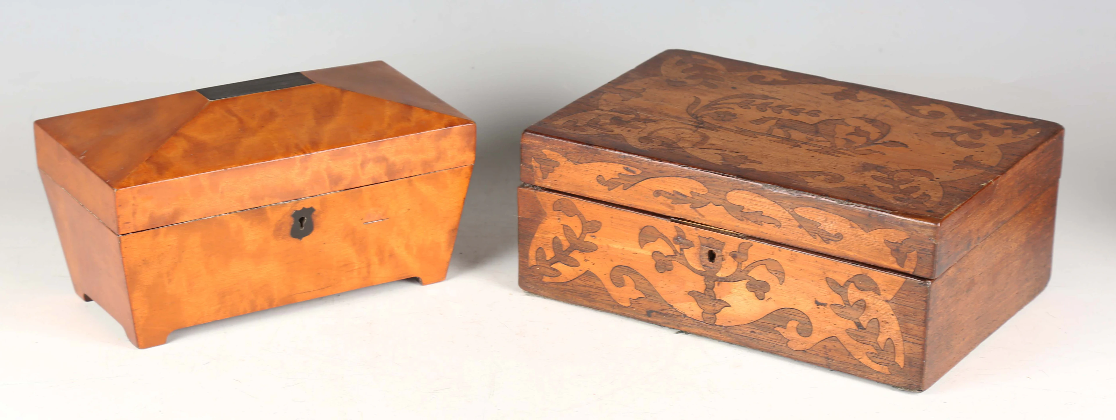 A mid-Victorian rosewood and satinwood foliate inlaid box, width 30.5cm