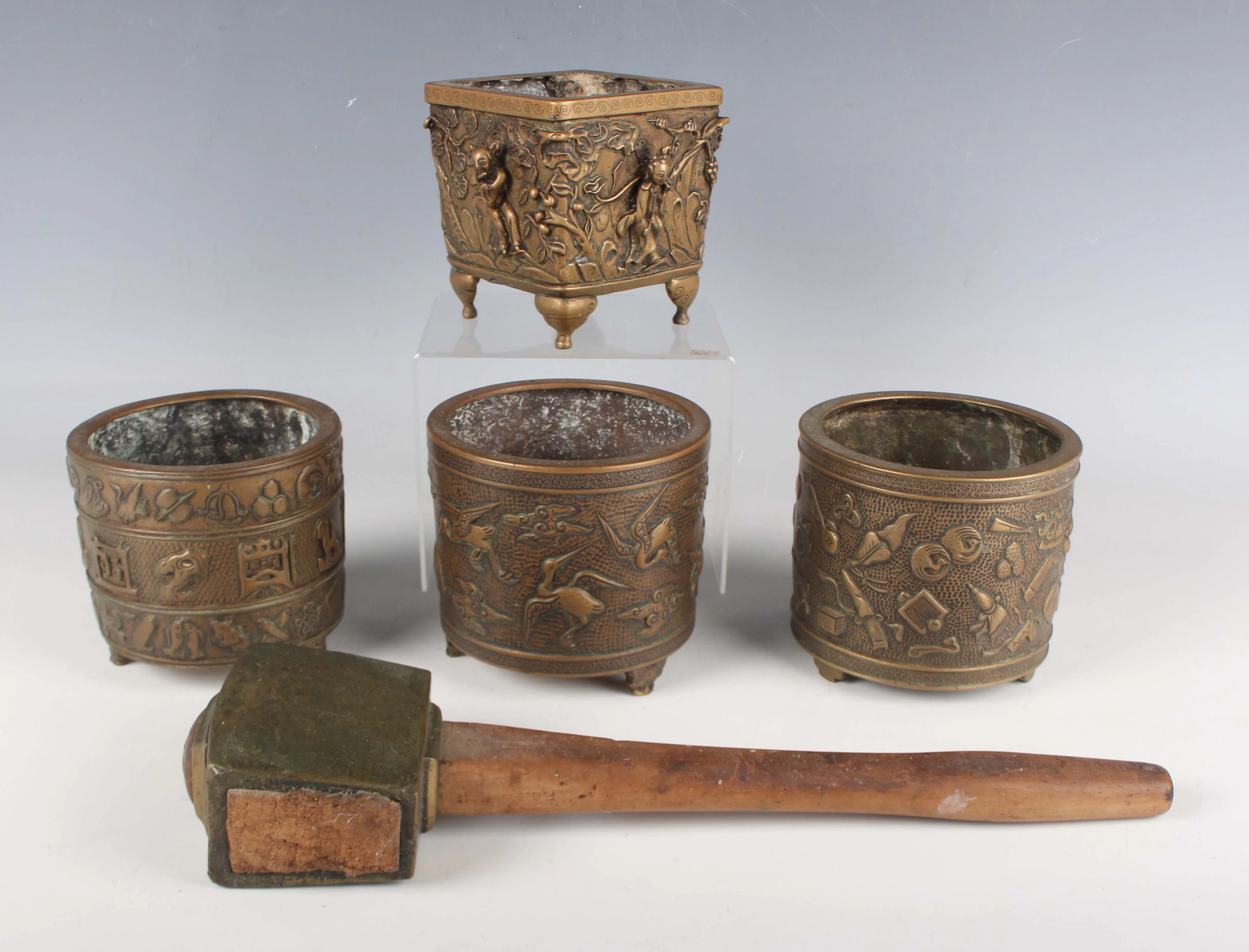 Two Chinese Ming style bronze censers, mark of Hu Wenming but probably