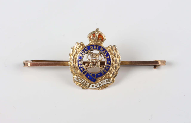 A gold and polychrome enamelled Royal Engineers sweetheart brooch