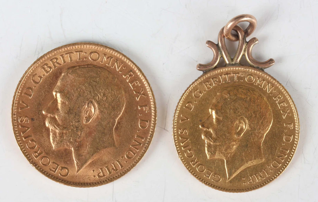 A George V sovereign 1911, together with a George V half-sovereign