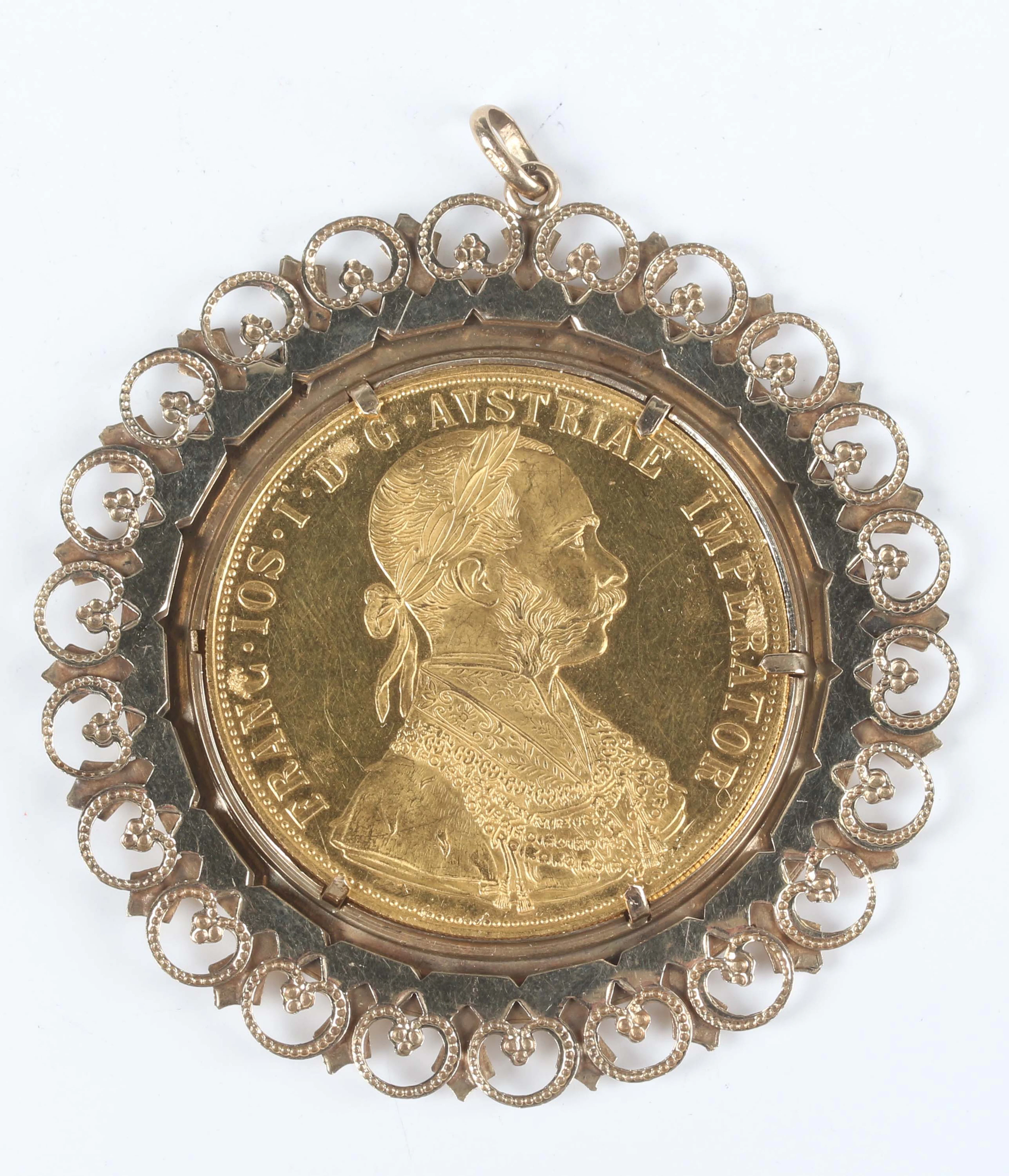 An Austrian gold Franz Joseph I four ducats restrike 1915, in a 9ct