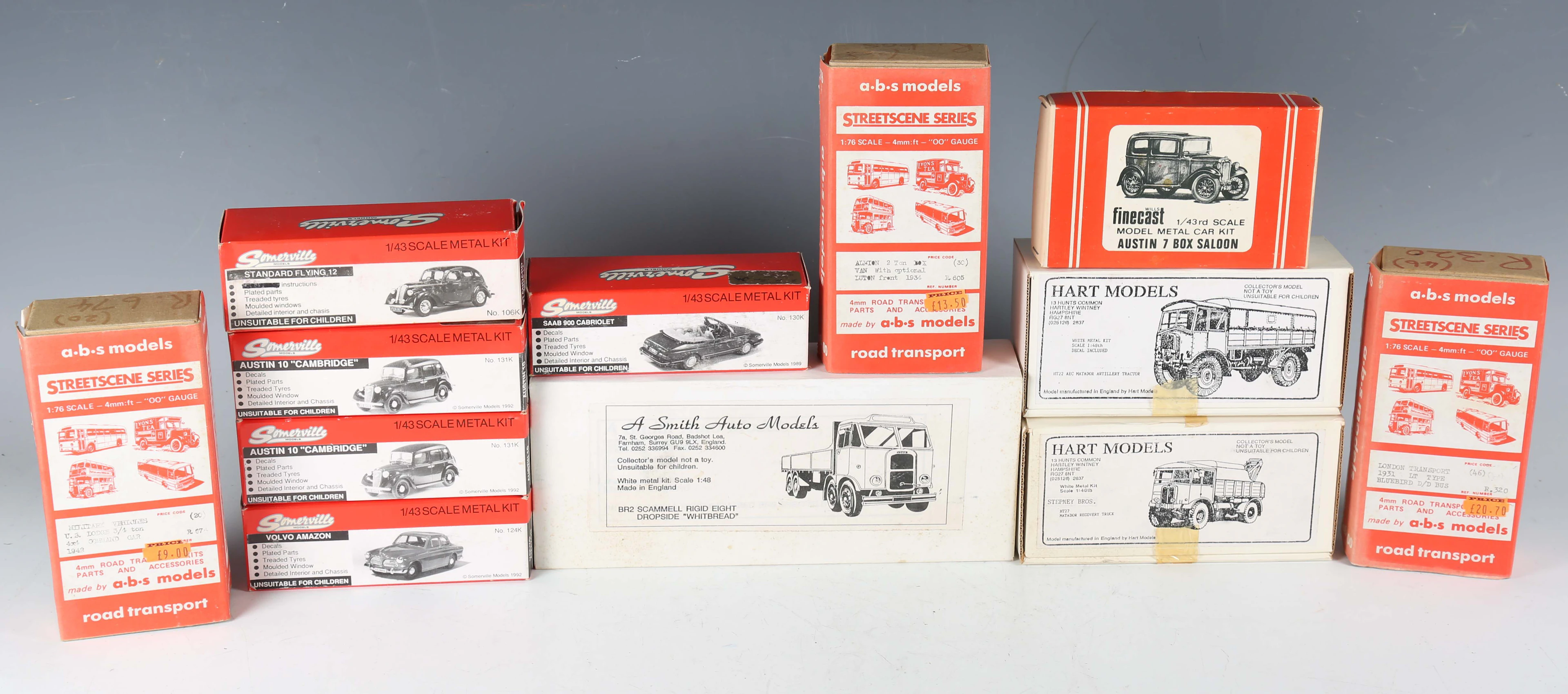 Five Somerville 1:43 scale metal model kits, comprising two Austin