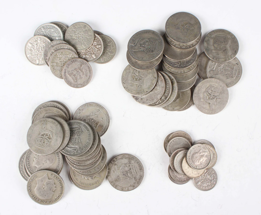 A group of pre-1947 British silver coinage, comprising forty George