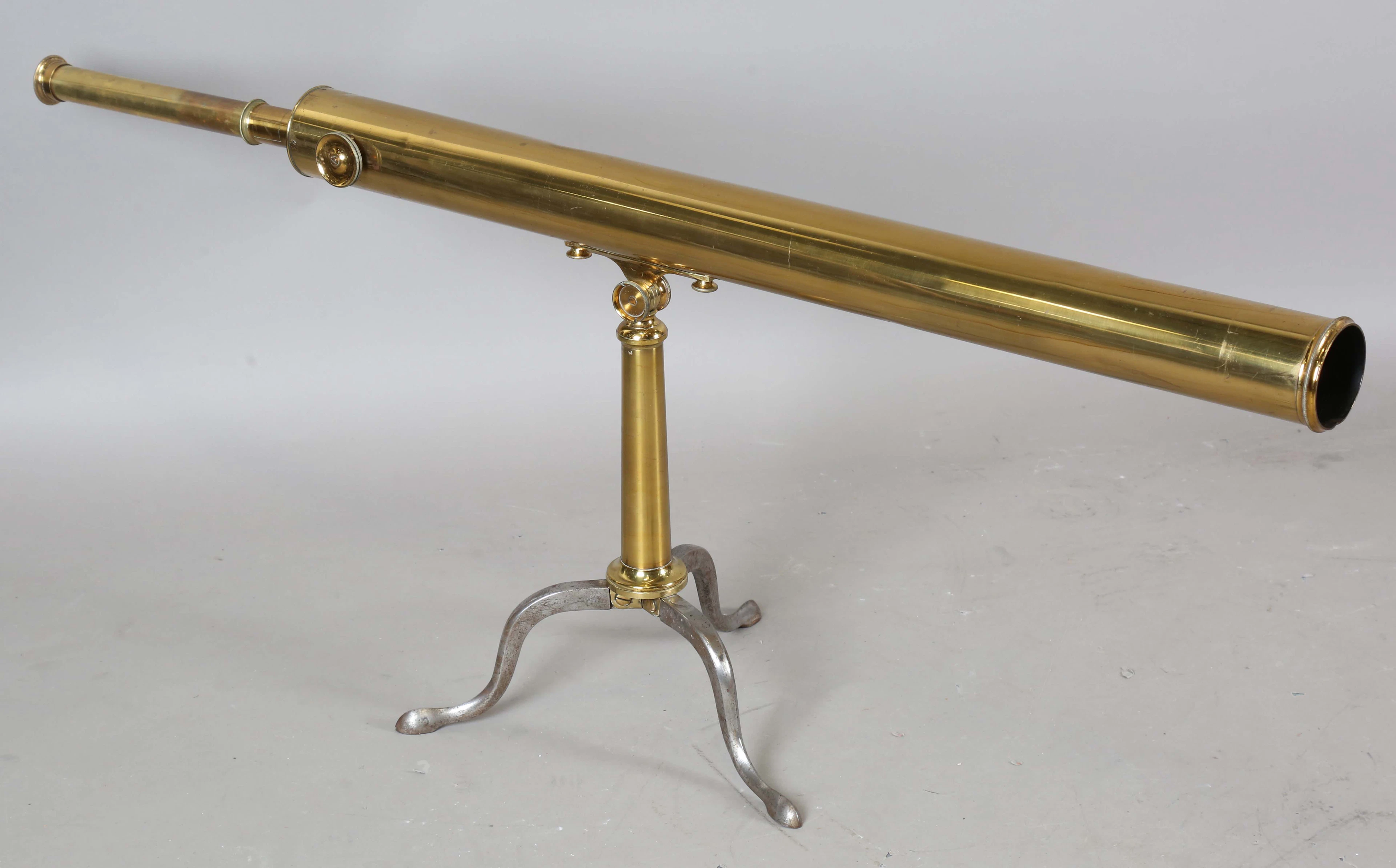 An early 20th century gilt lacquered brass telescope, the 95cm tube