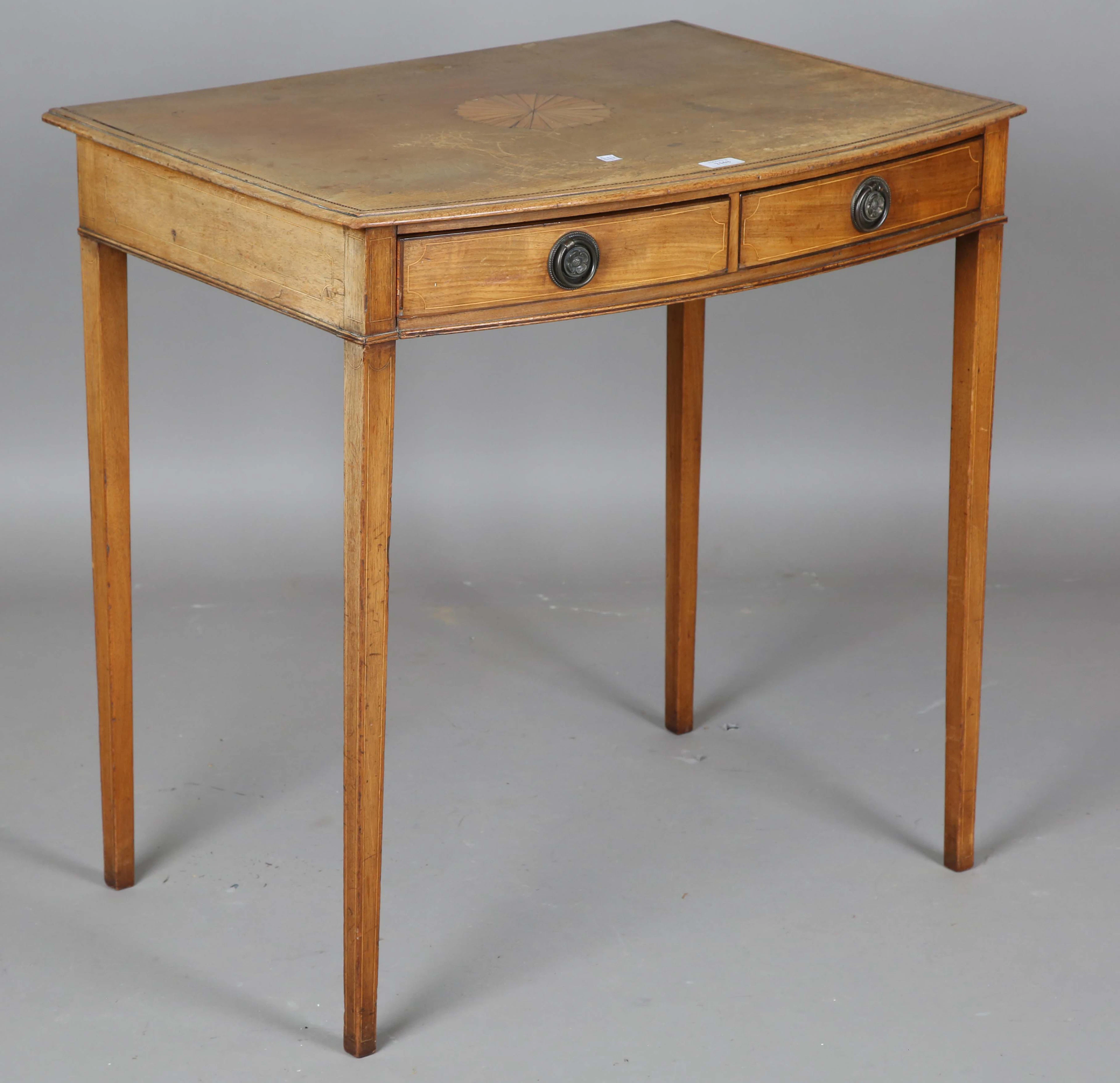 An Edwardian mahogany bowfront side table, the top with an inlaid