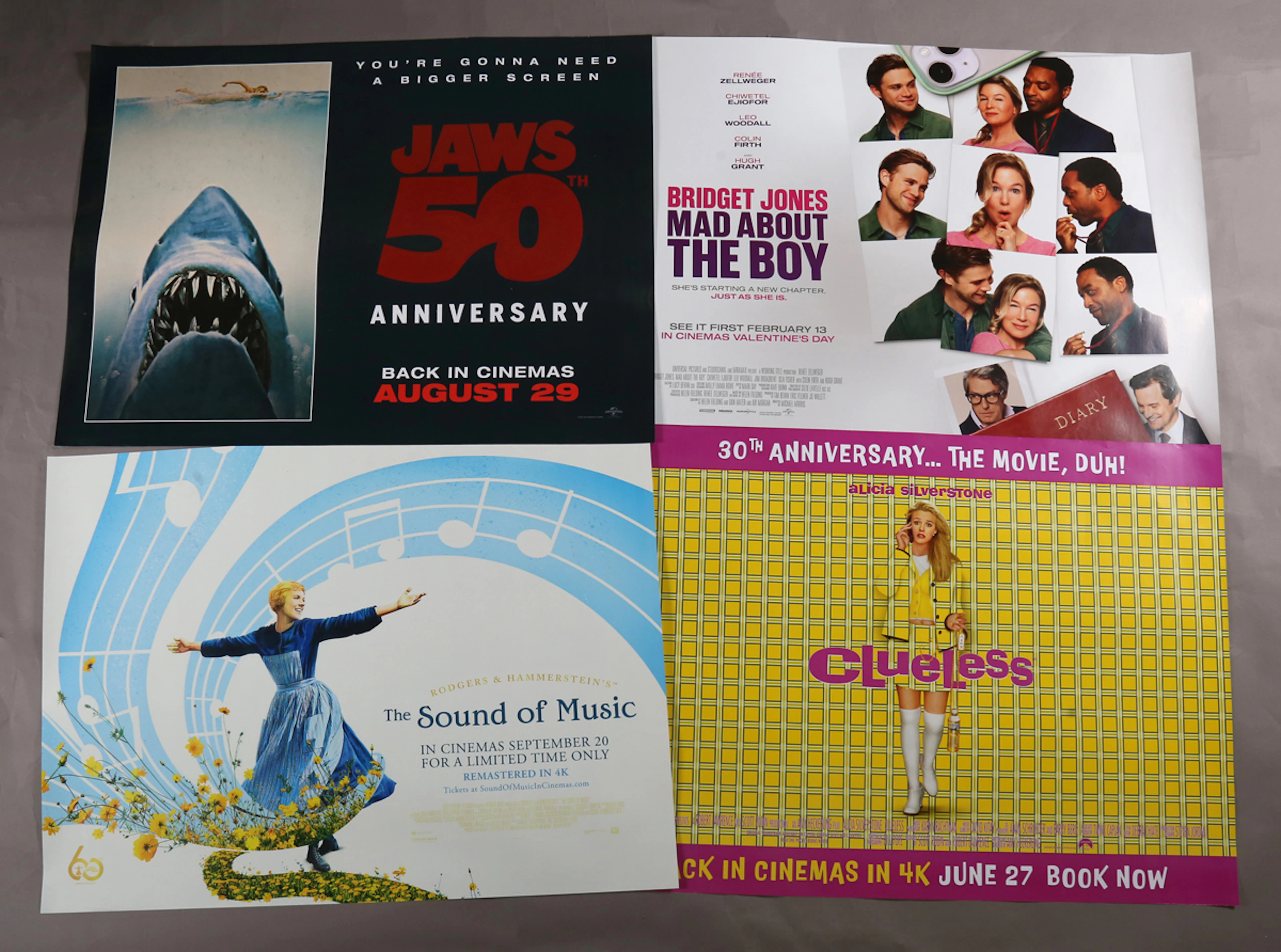 A group of 33 modern U.K. Quad cinema posters, comprising 'Jaws' 50th