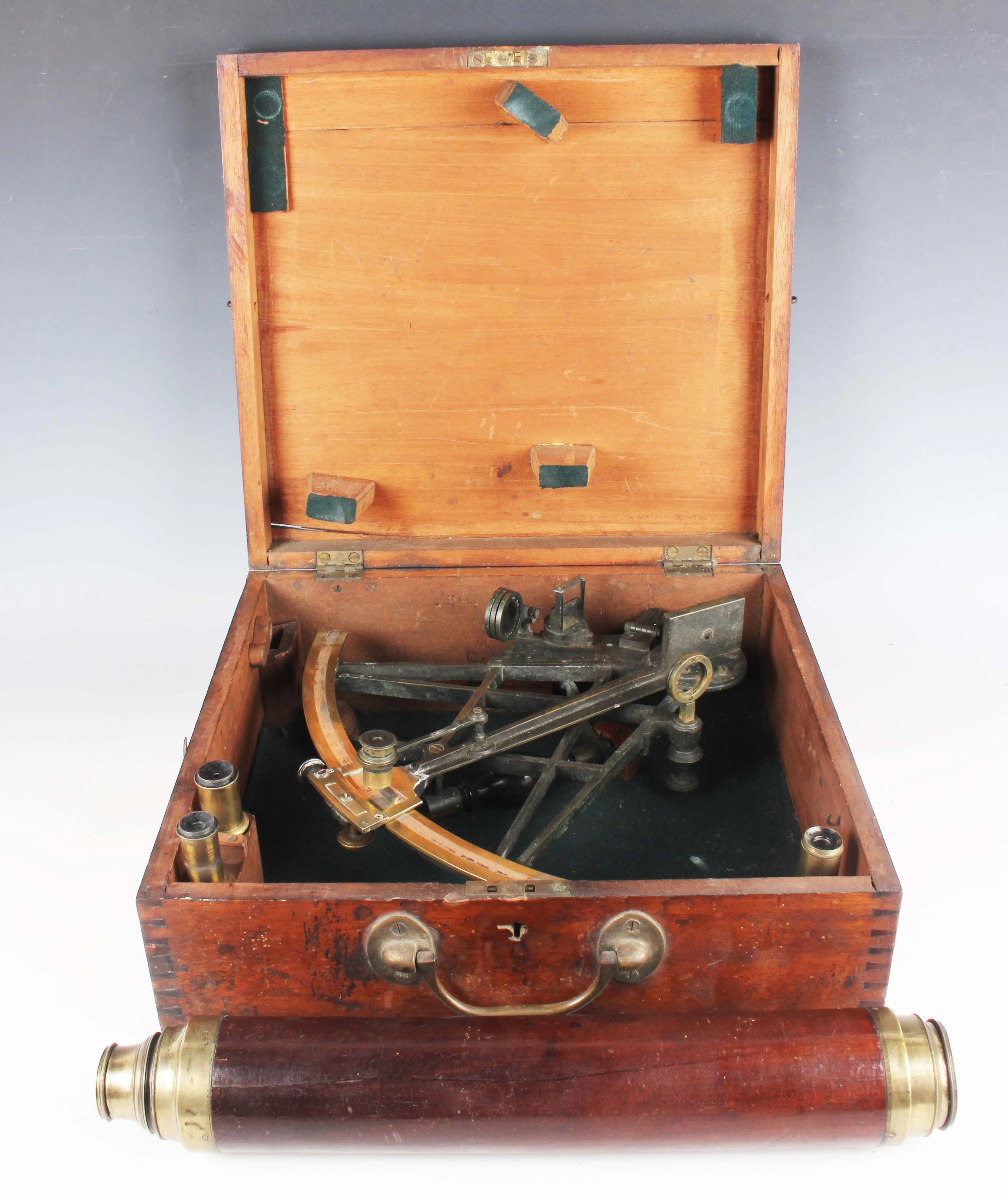 A late Victorian oxidized brass sextant, signed 'Dollond London'
