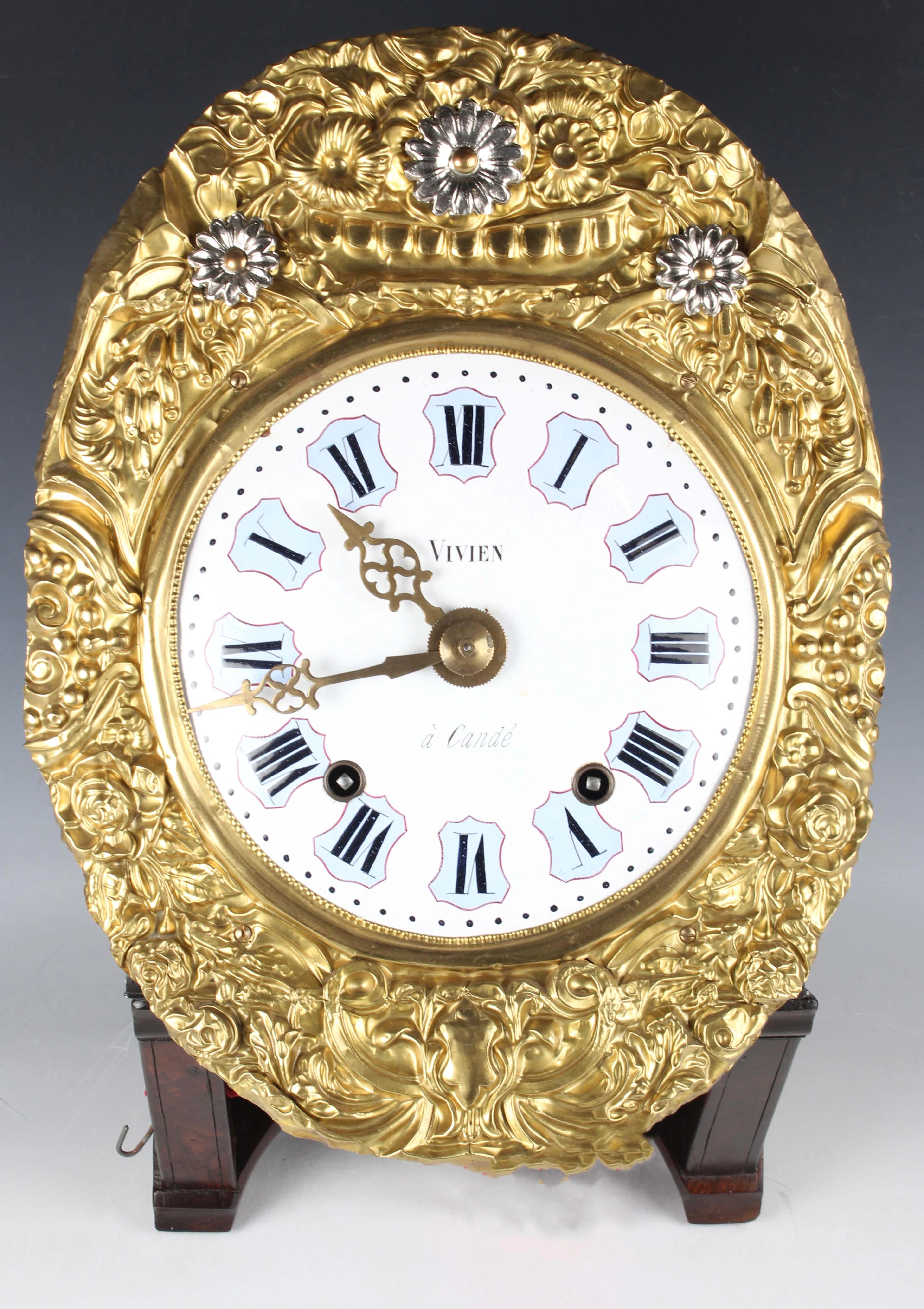 A late 19th century French comtoise or morbier wall clock, the weight