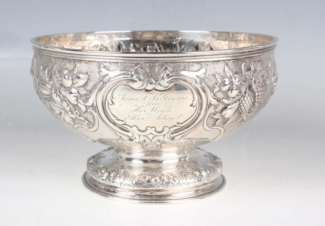 An early Victorian Scottish silver rose bowl, the front presentation