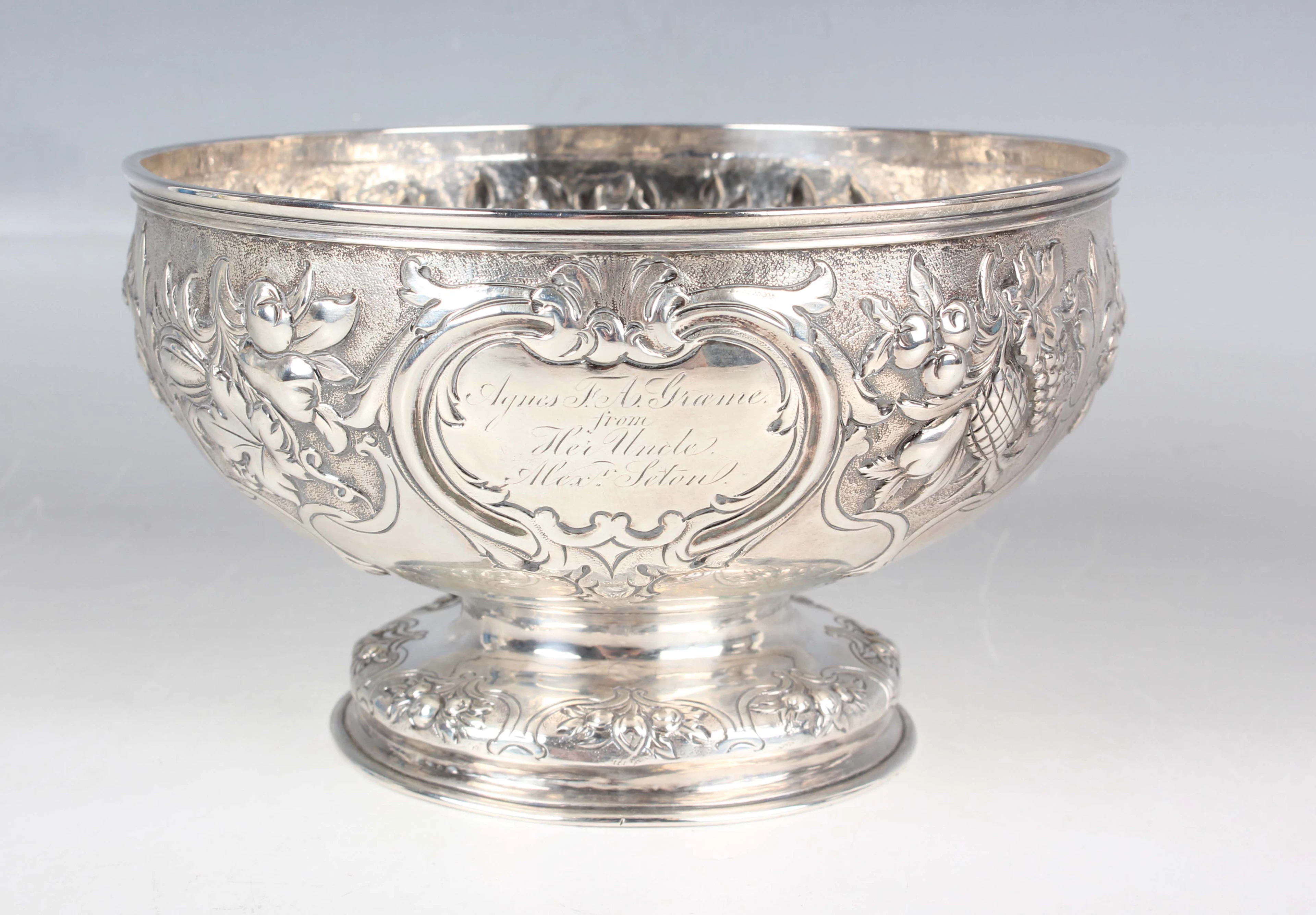 An early Victorian Scottish silver rose bowl, the front presentation