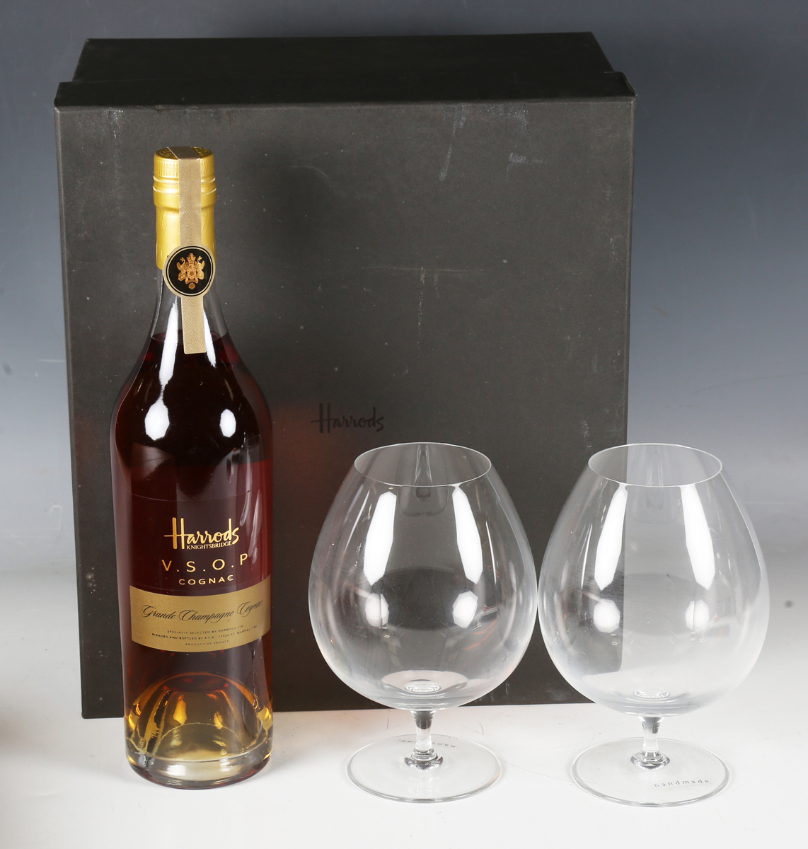 Harrods VSOP Grande Champagne Cognac (1), boxed with two glasses