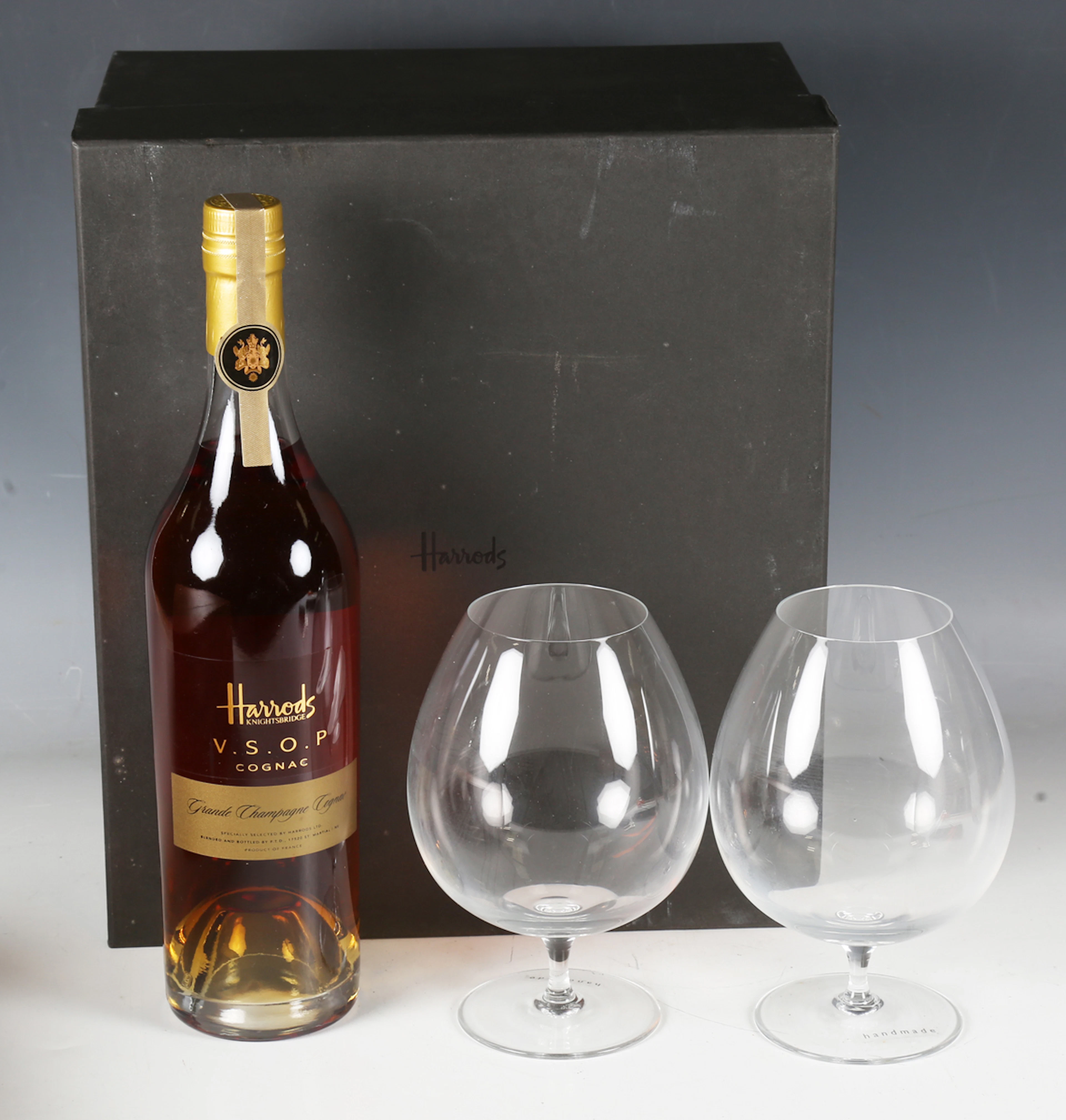 Harrods VSOP Grande Champagne Cognac (1), boxed with two glasses