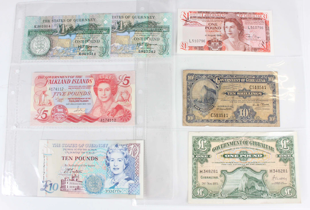 A large collection of British Territories banknotes, including a Government