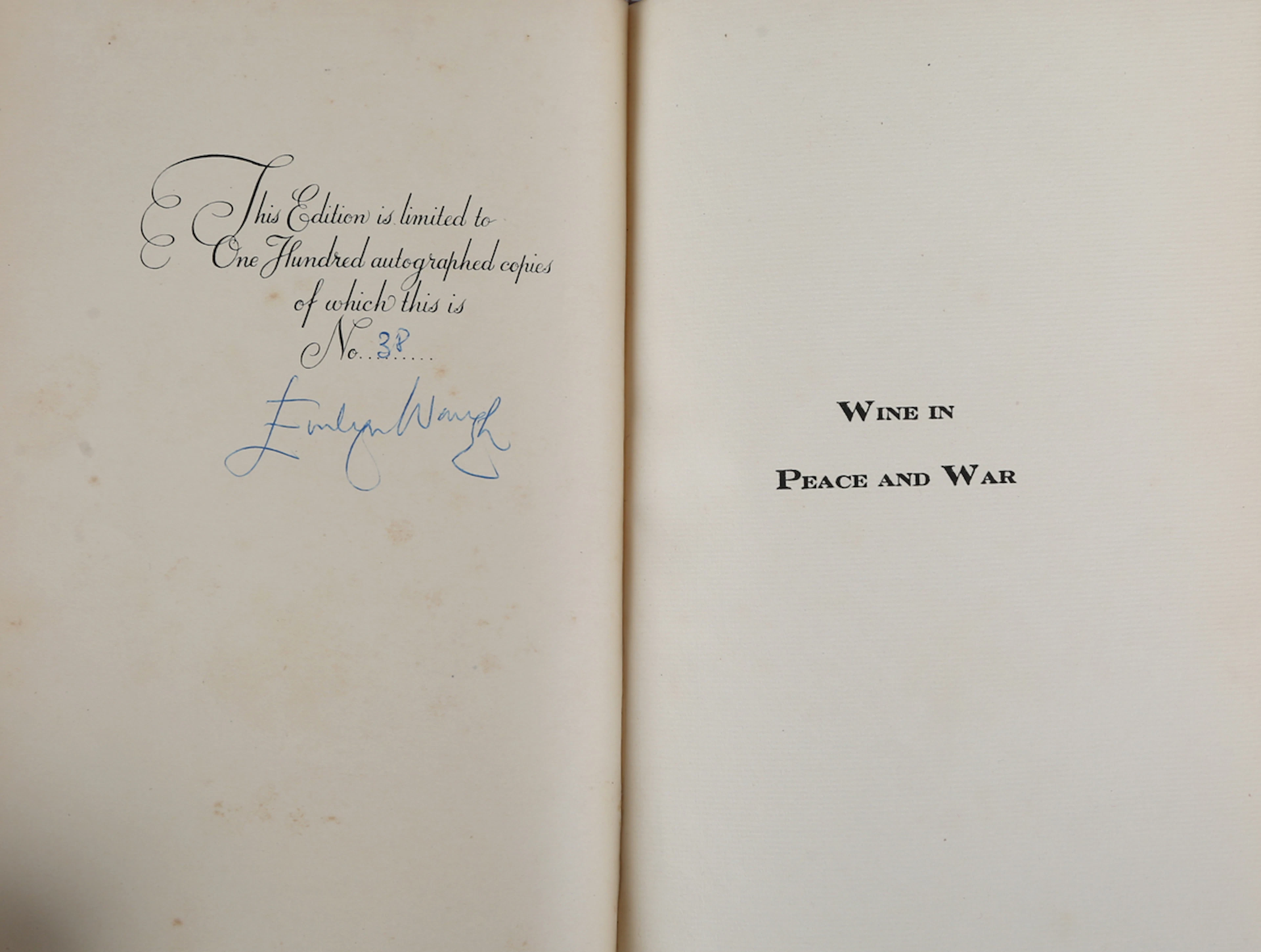 WAUGH, Evelyn. Wine in Peace and War. London: Saccone & Speed Limited