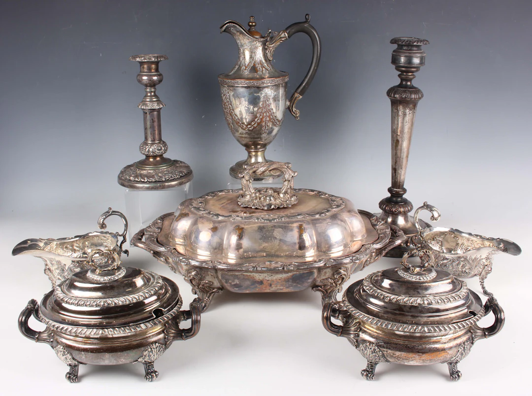 A group of 19th century Sheffield plate, including a pair of oval