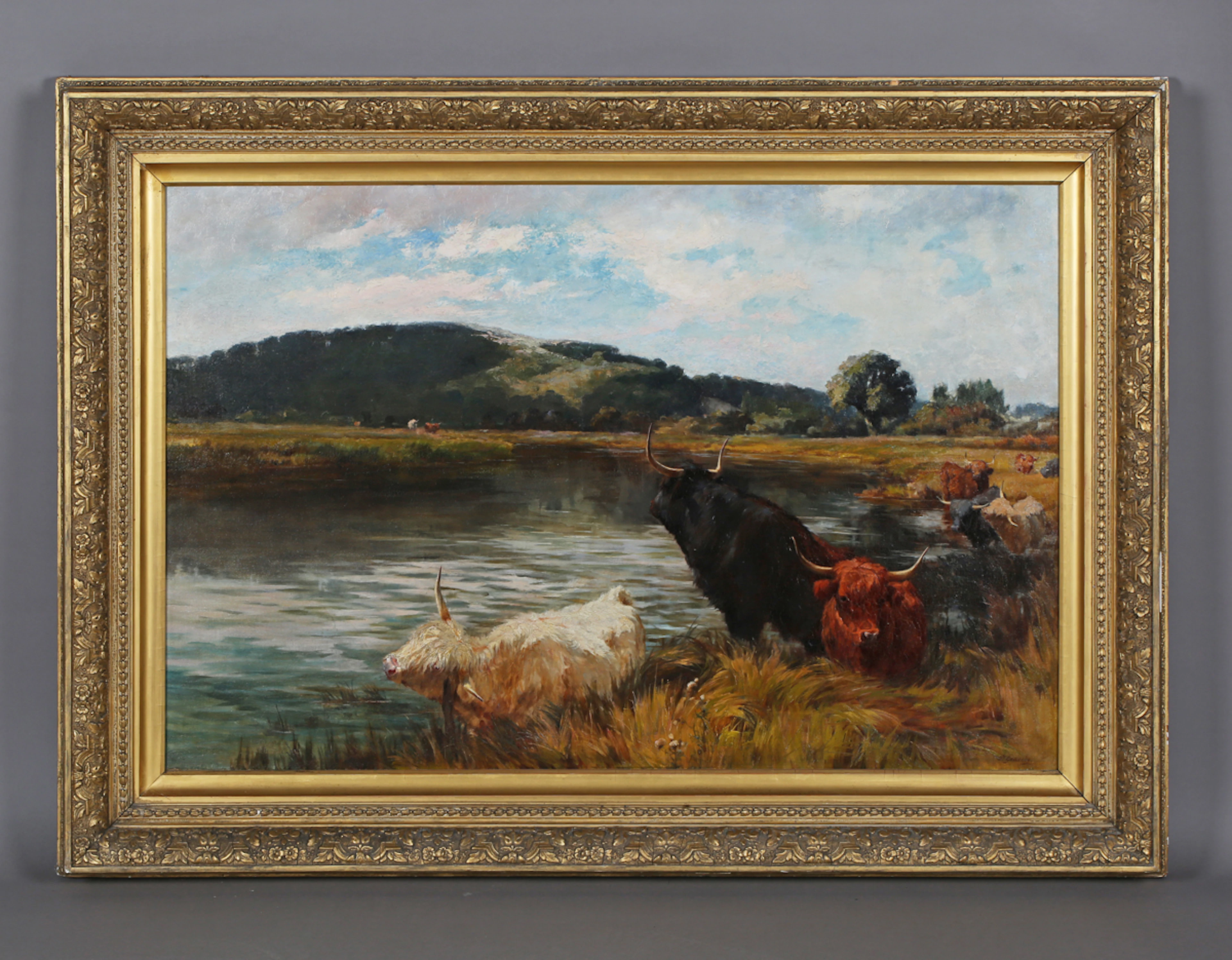 Percy Gravely (British 1861-1930) - Highland cattle on the River Arun