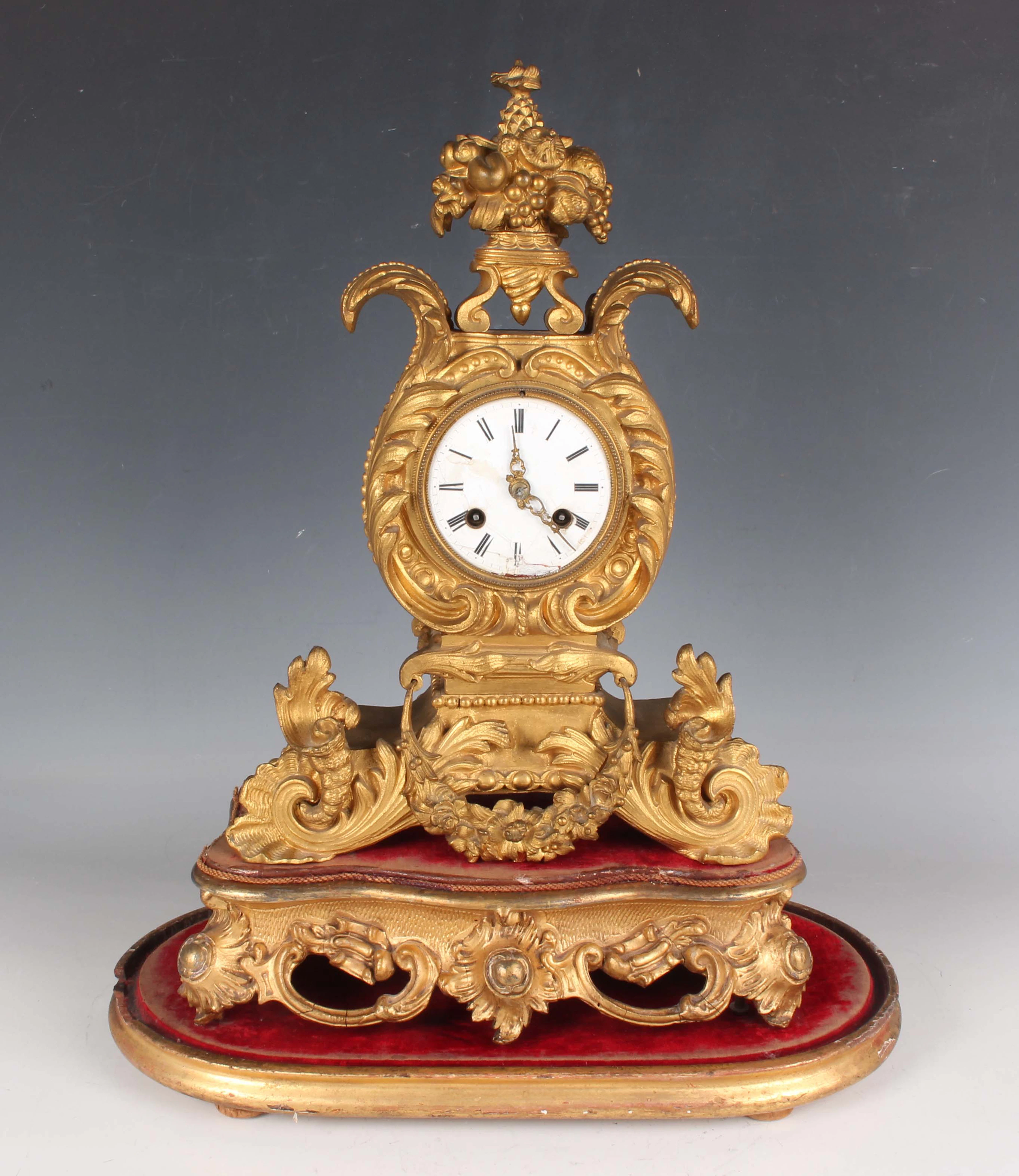 A 19th century French ormolu cased mantel clock with eight day movement