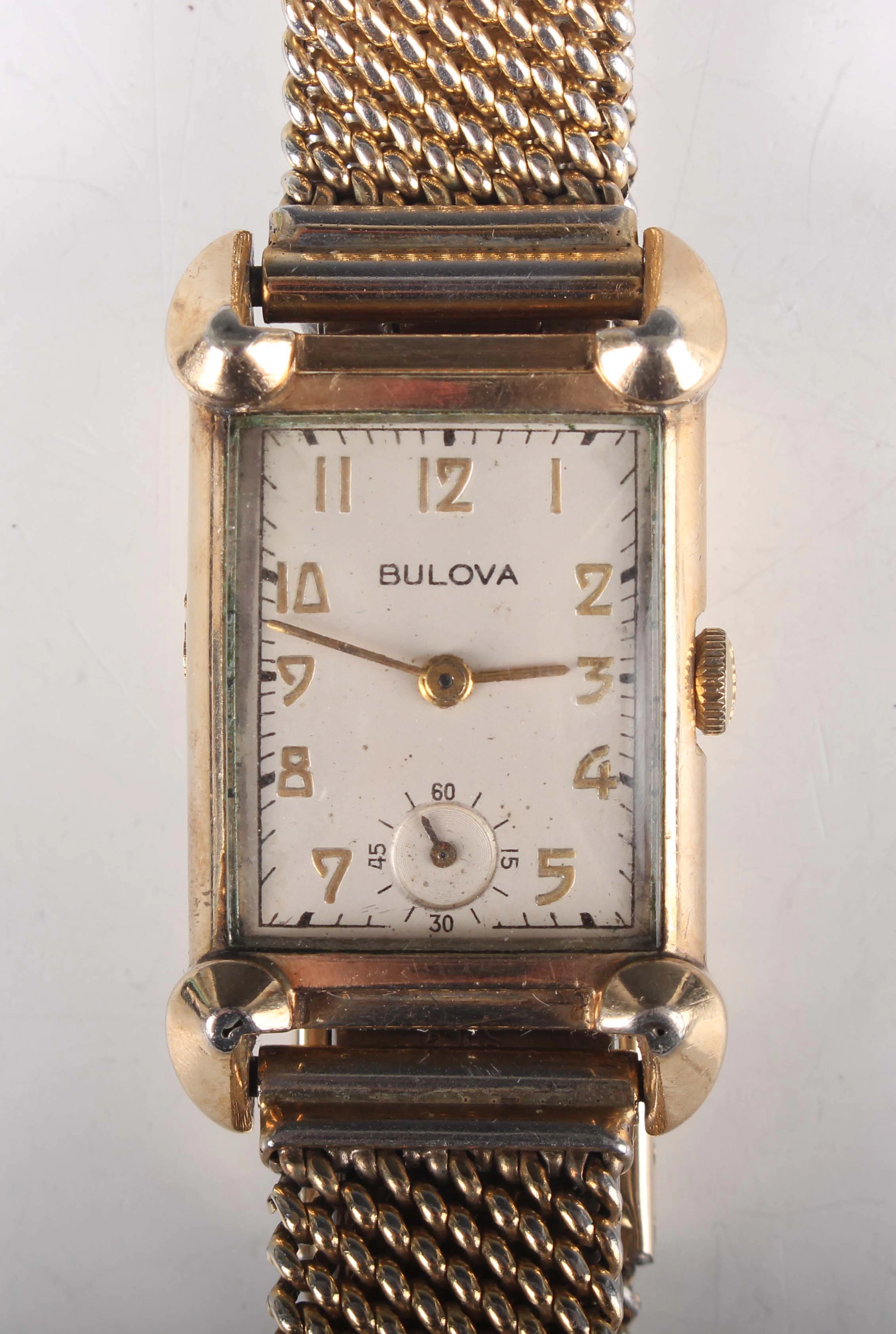 A Bulova gold plated rectangular cased gentleman's wristwatch with