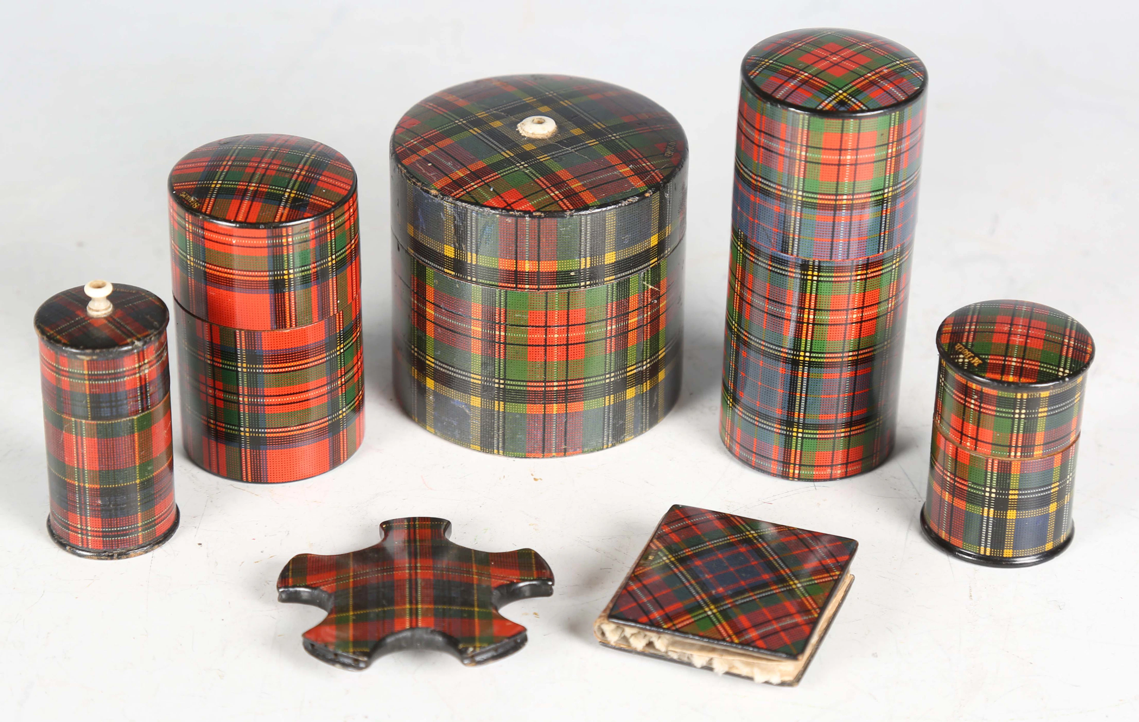 A group of late Victorian Tartan ware items, including a 'McBeth'