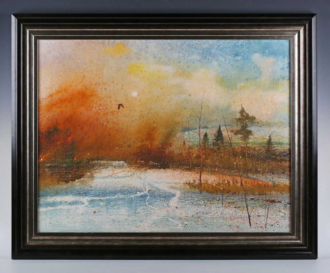 Continental School (20th/21st century) - Wooded lake scene at sunset