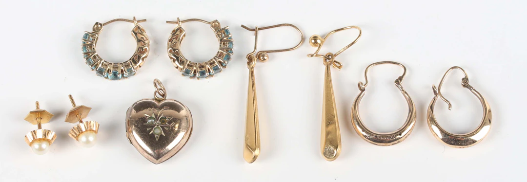 A pair of gold and blue topaz earrings, detailed ‘10K Mexico’, weight