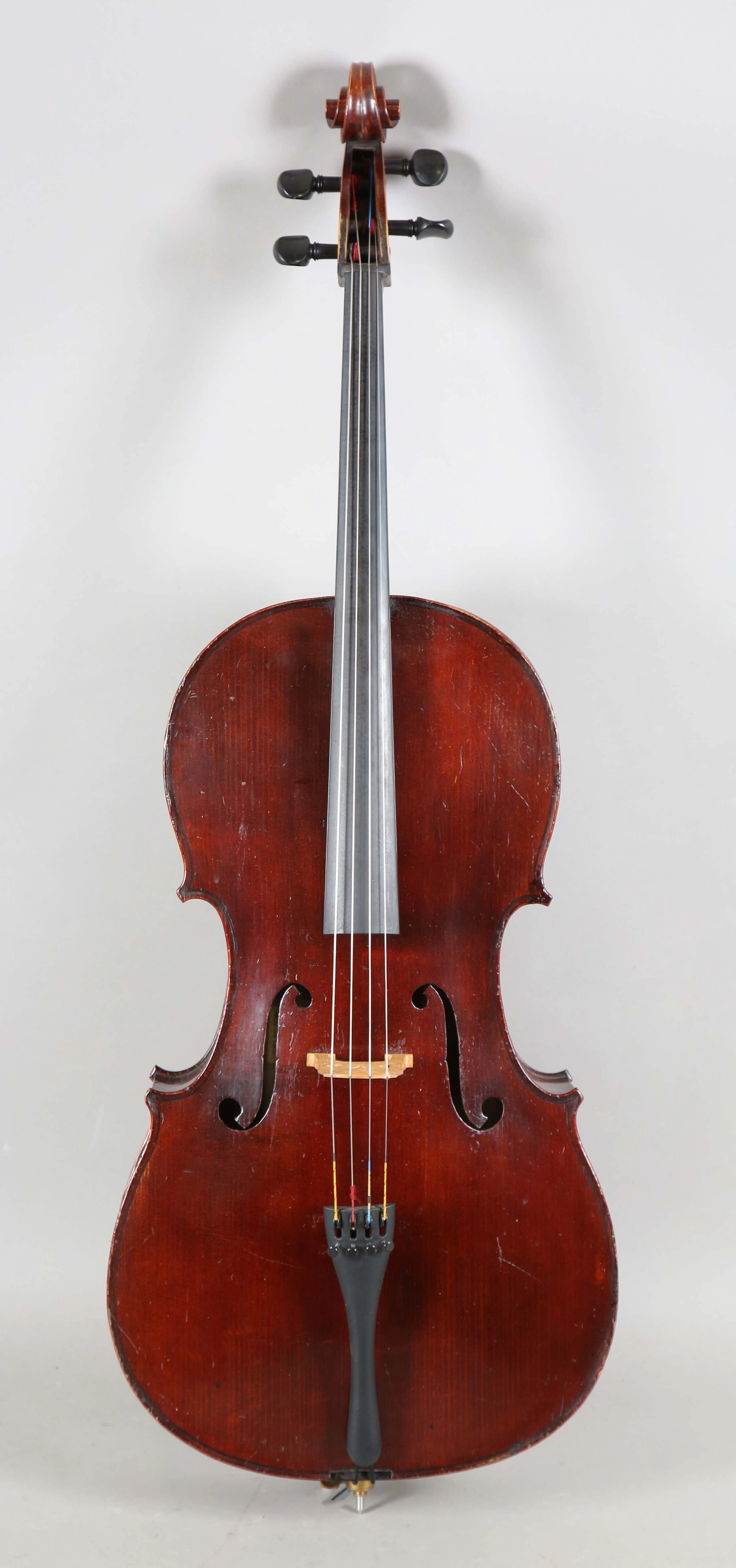 A cello with two-piece back, bearing interior label detailed 'Michel-Ange