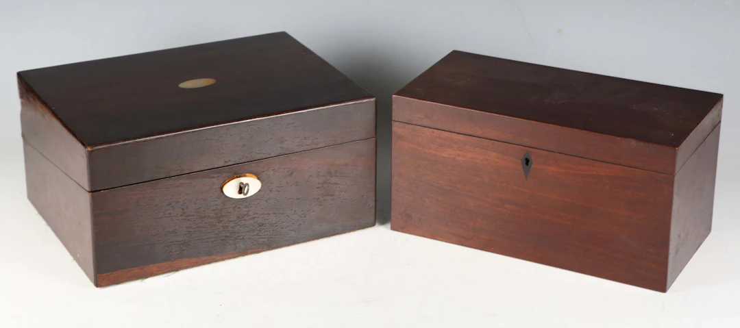 A Victorian mahogany tea caddy, width 29cm, together with a Victorian