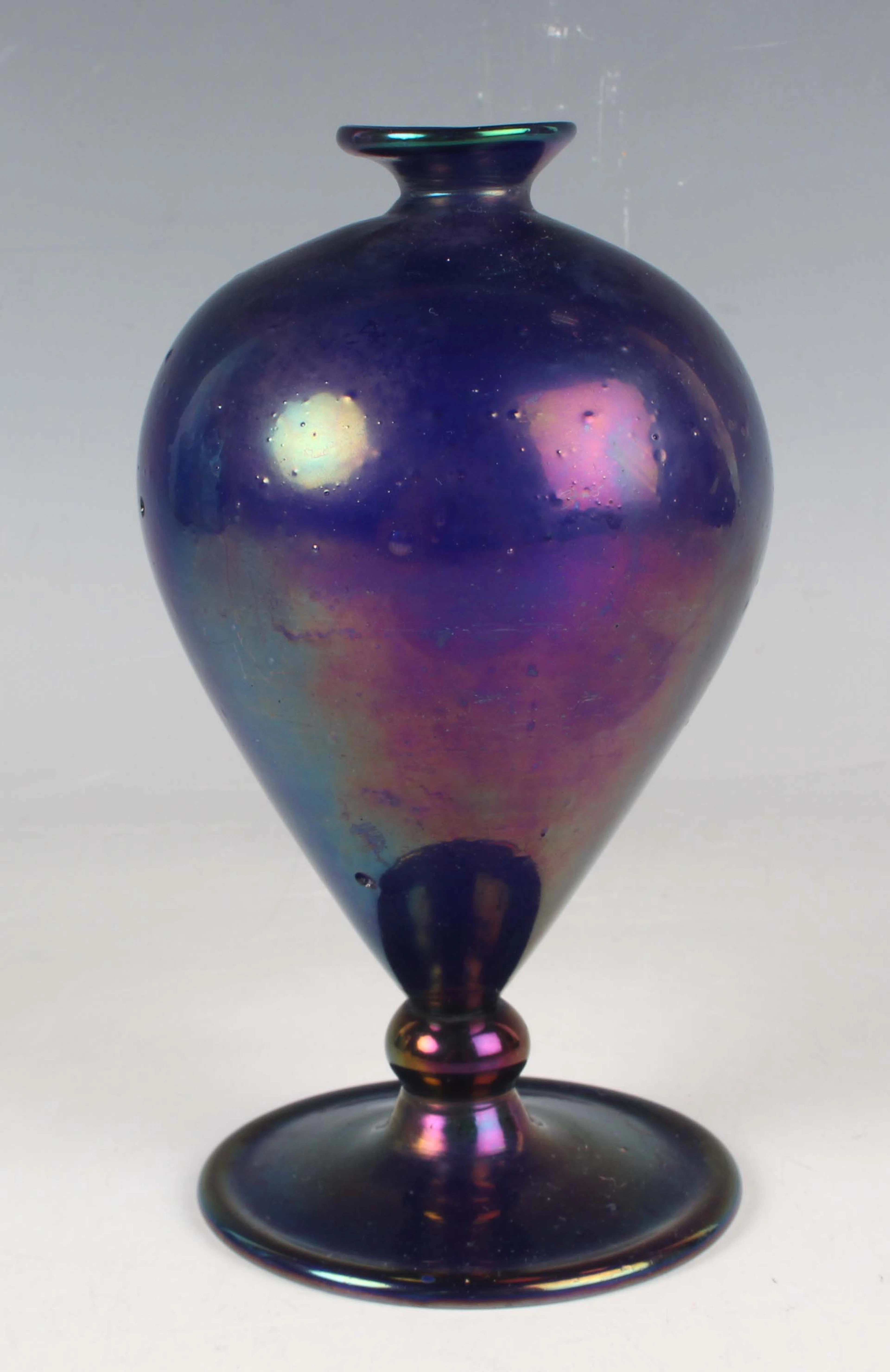 A Continental cobalt blue glass vase with iridescent surface, mid-20th