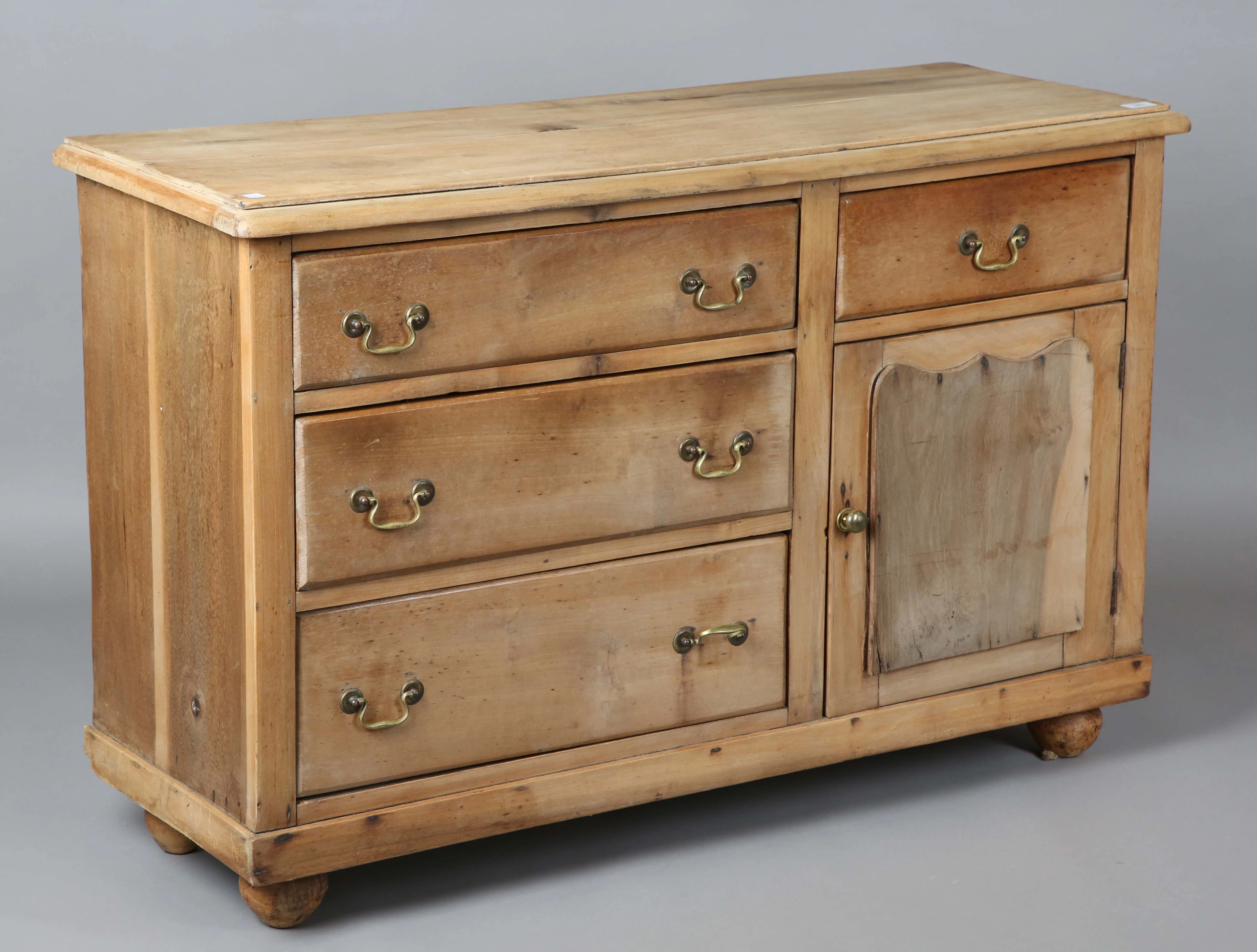 A late Victorian pine kitchen cabinet, on turned legs, height 77cm