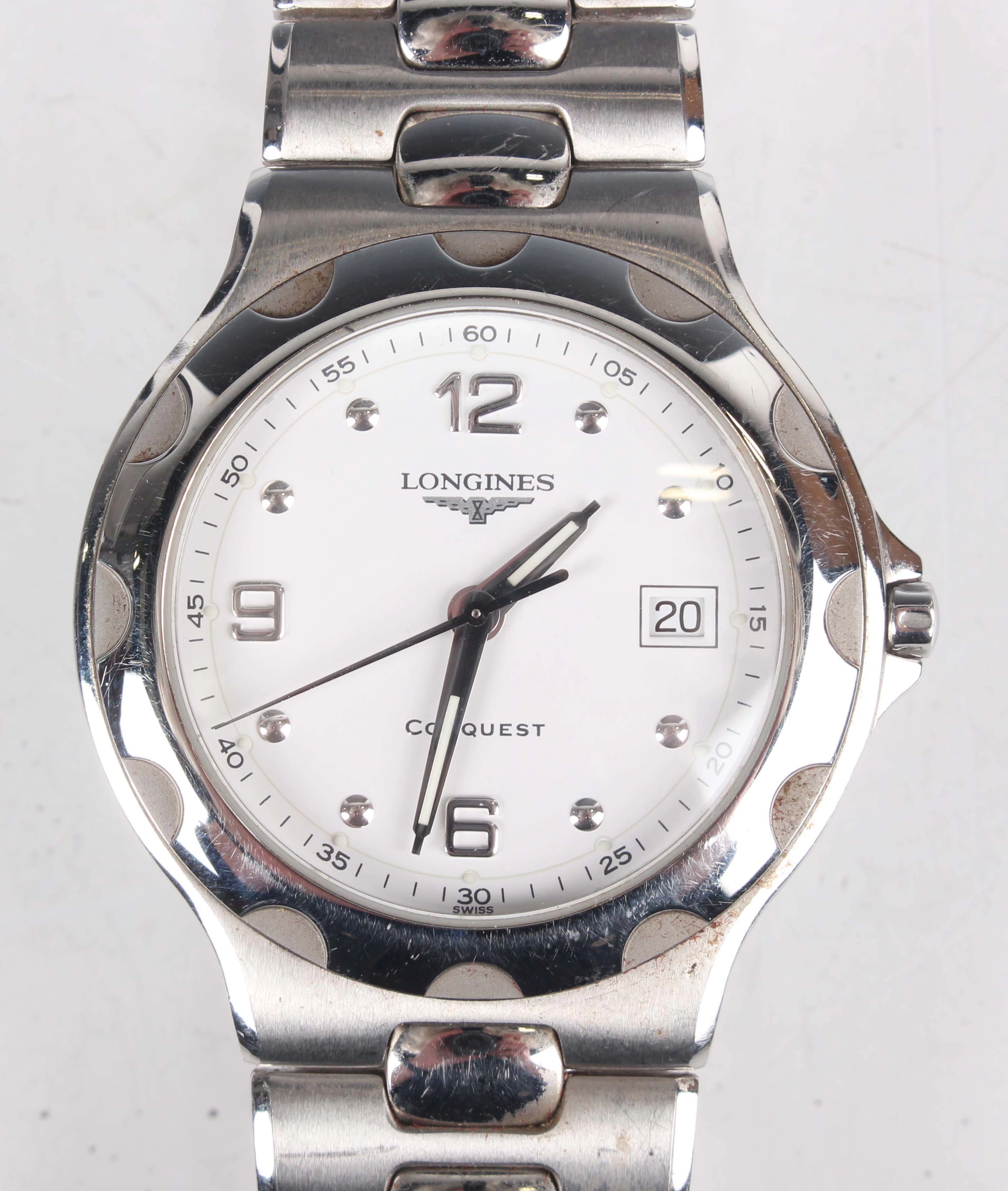 A Longines Conquest stainless steel gentleman's bracelet wristwatch