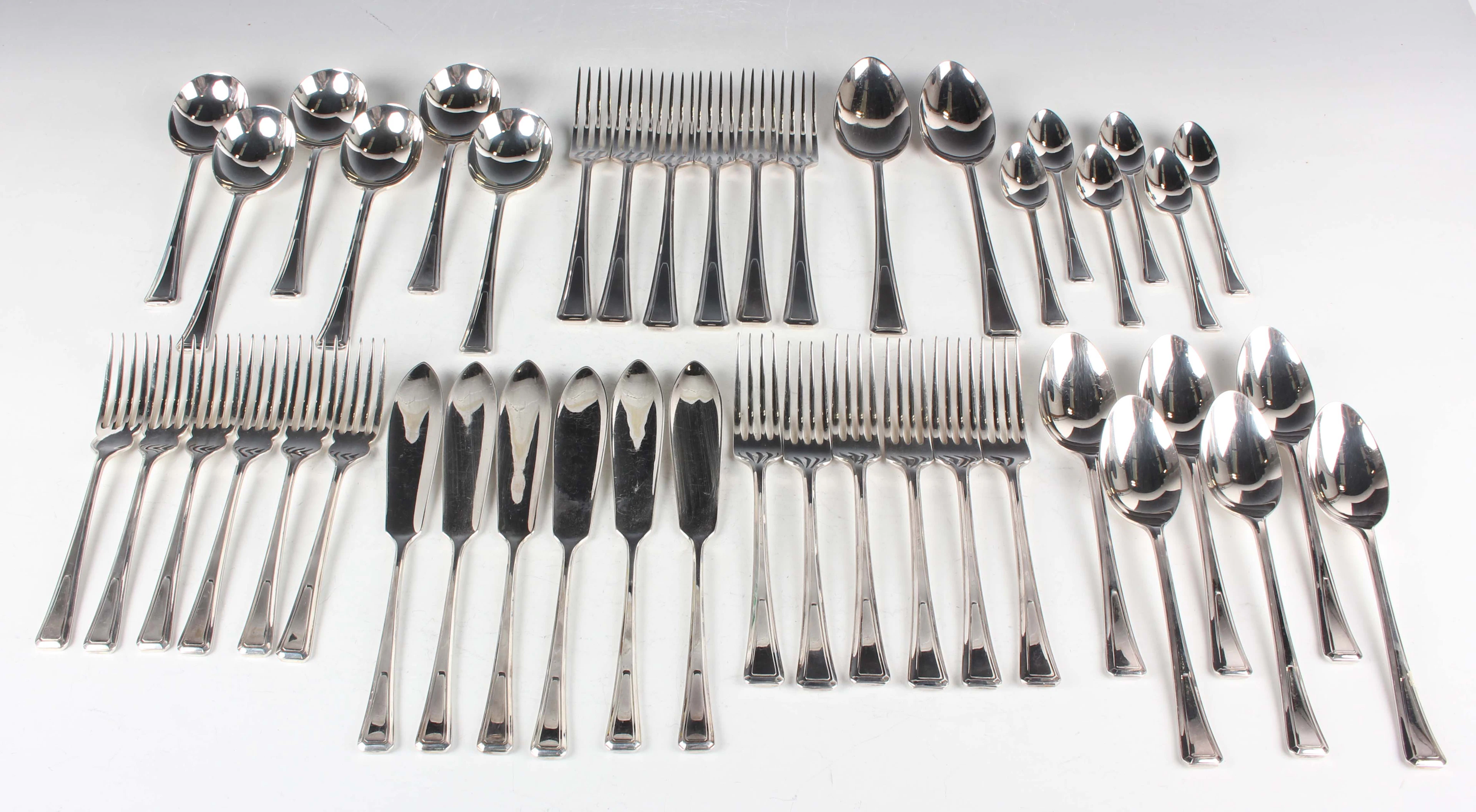 A part canteen of plated Fulwood pattern cutlery, comprising two tablespoons