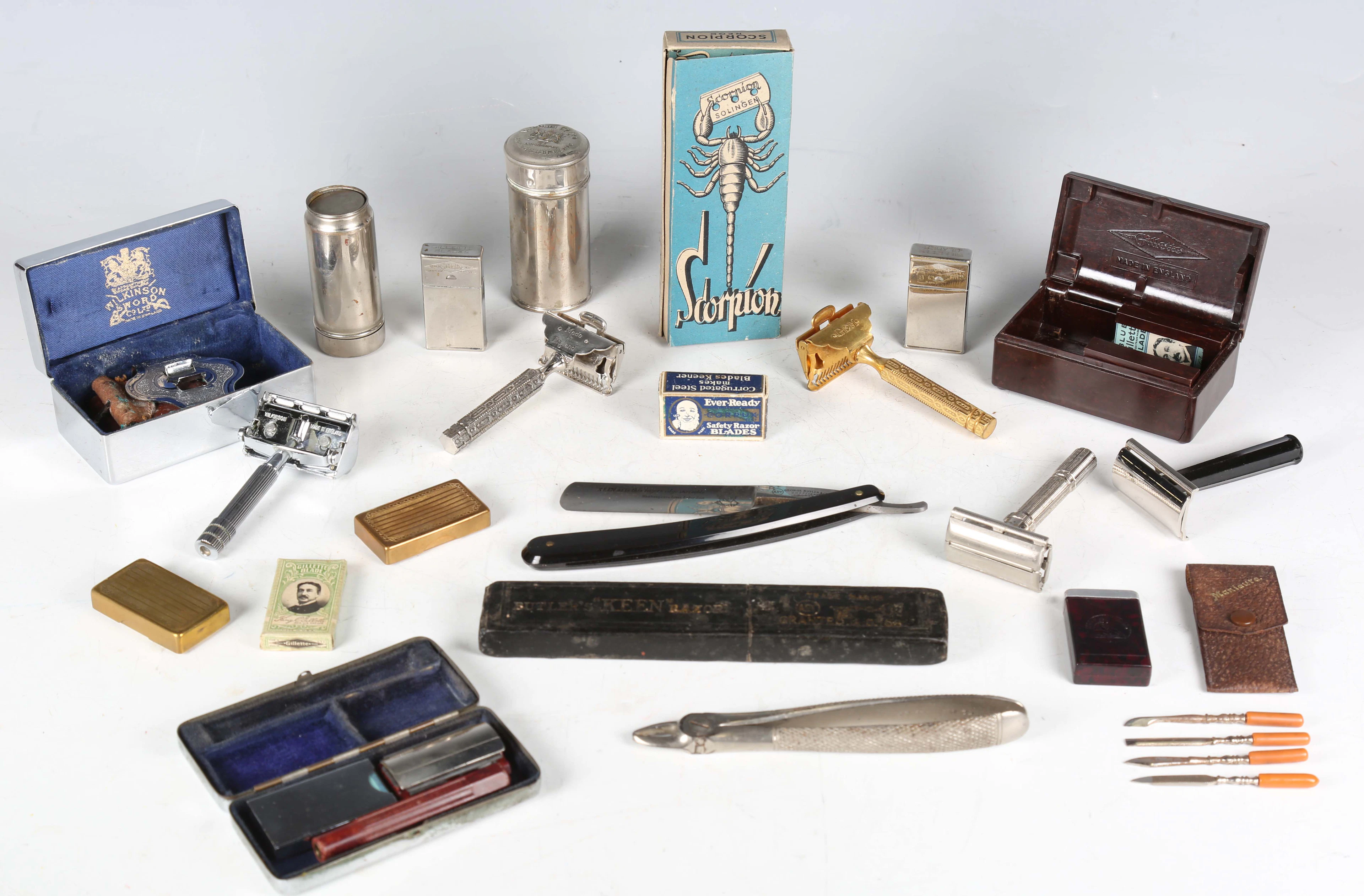 A large collection of razor and shaving related collectors' items