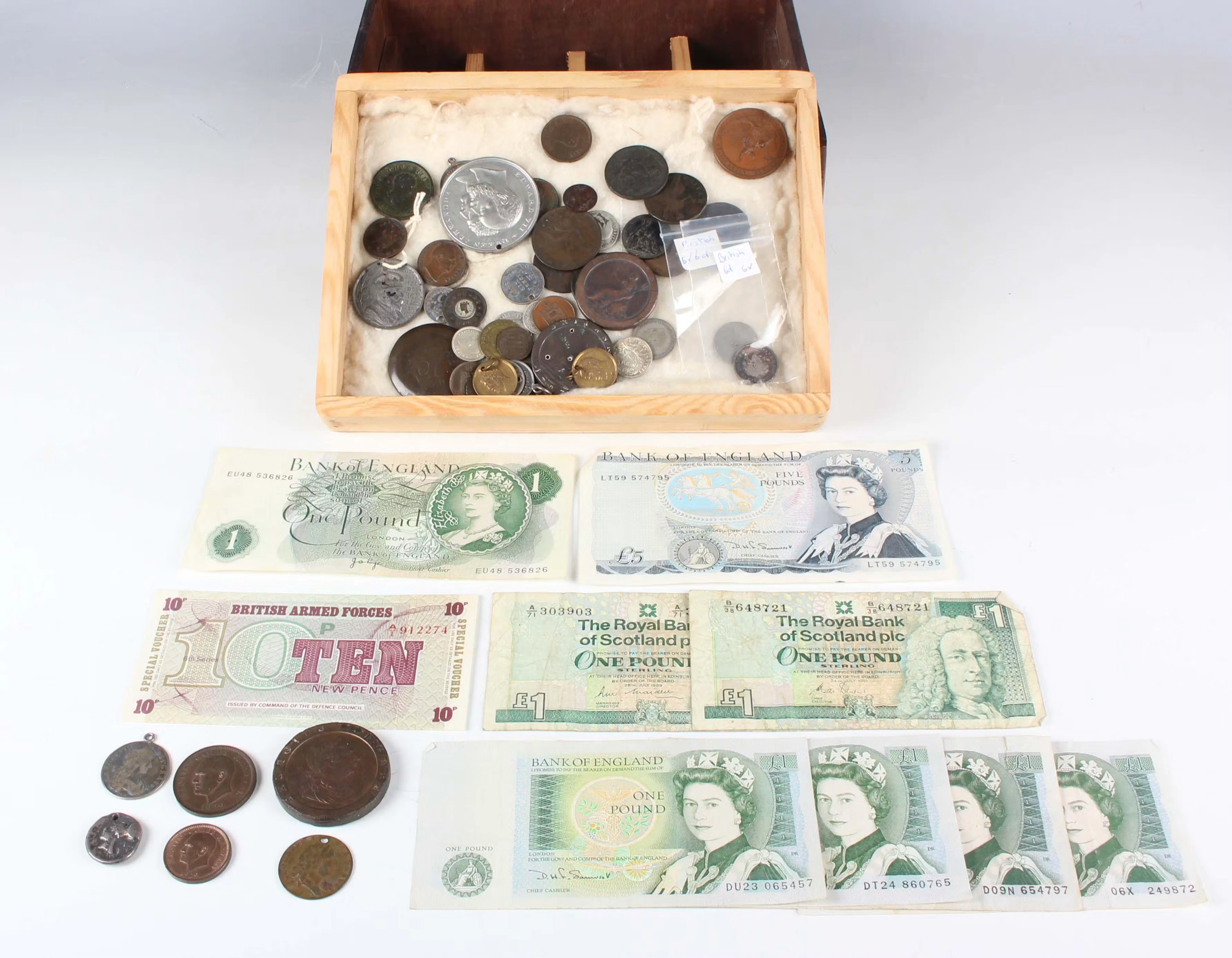 A collection of European and world coins, banknotes and paranumismatic