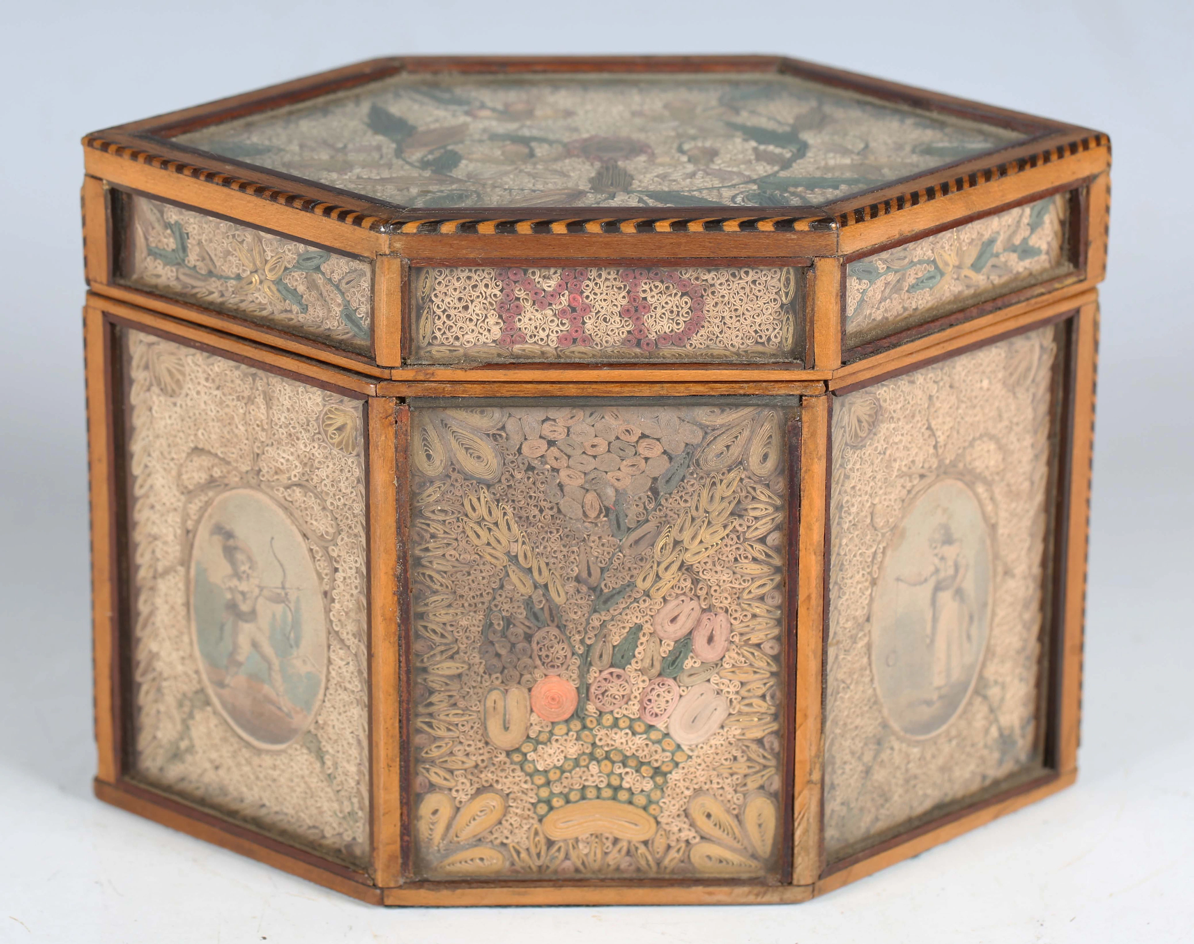 A George III satin birch and chequer banded paper scroll tea caddy