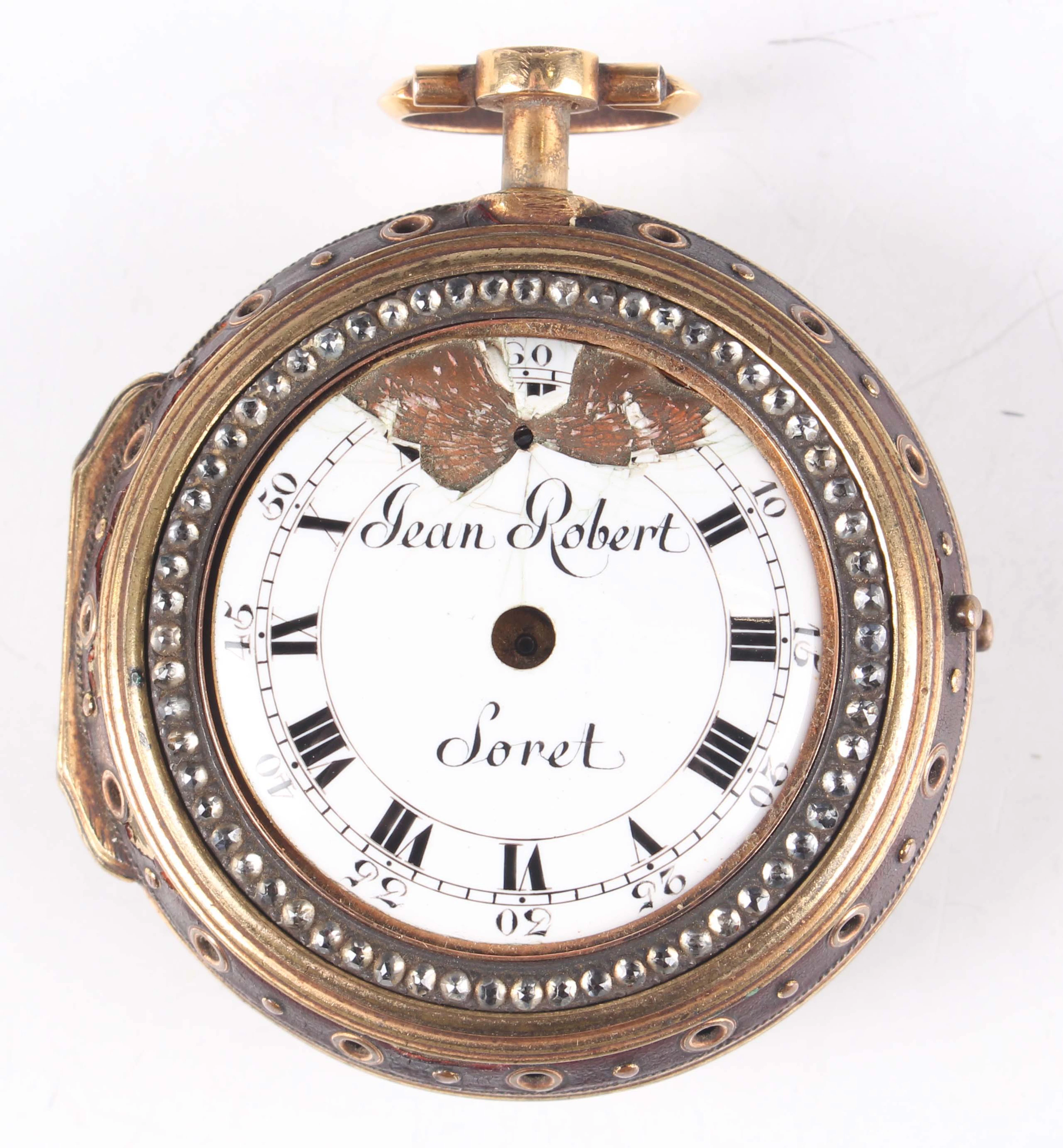 A mid-18th century French gold, enamelled and colourless paste set