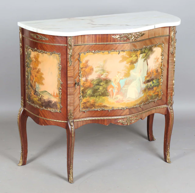 A mid-20th century French walnut and gilt metal mounted side cabinet