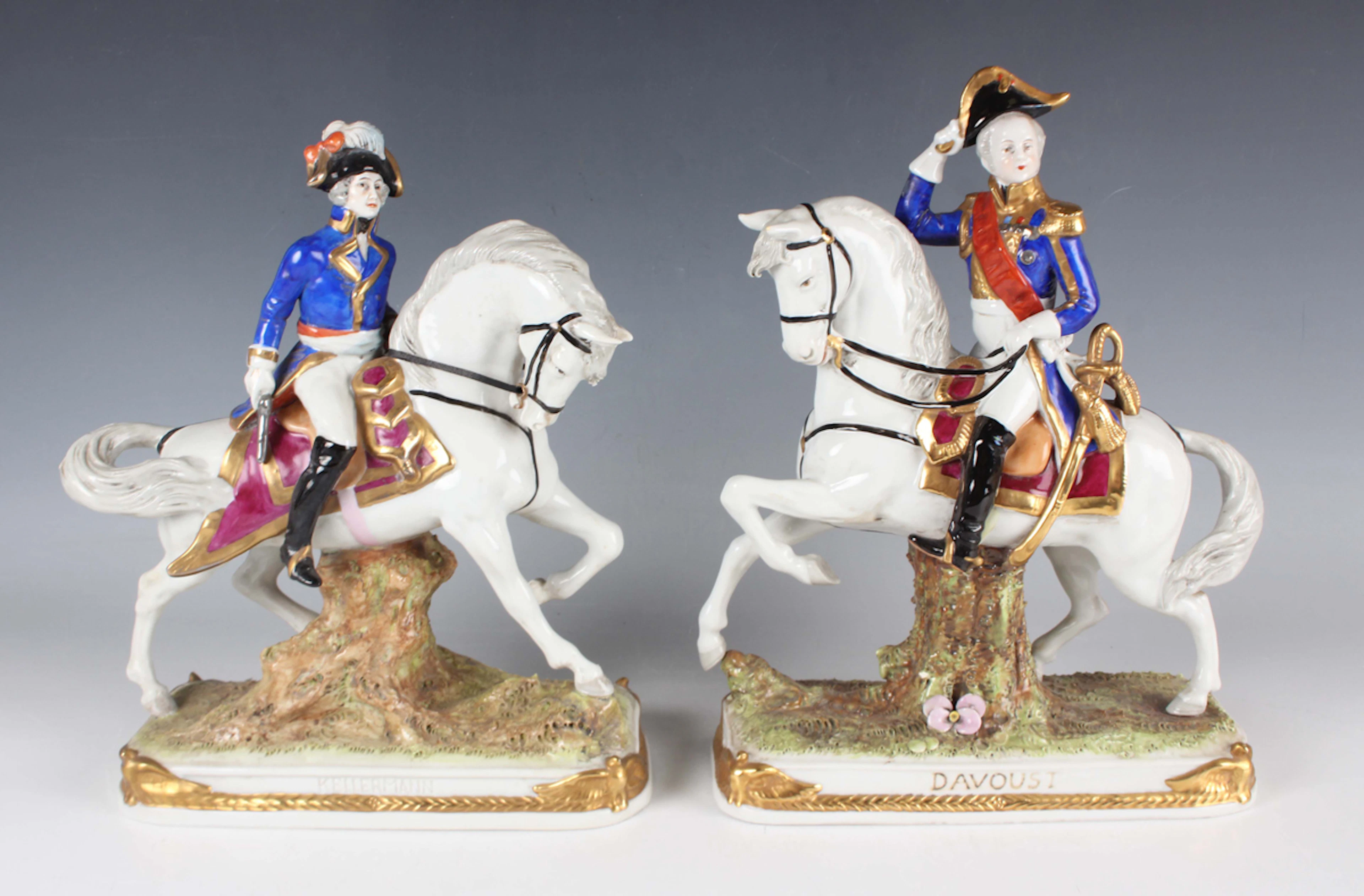 A pair of Sitzendorf military equestrian figures, early 20th century
