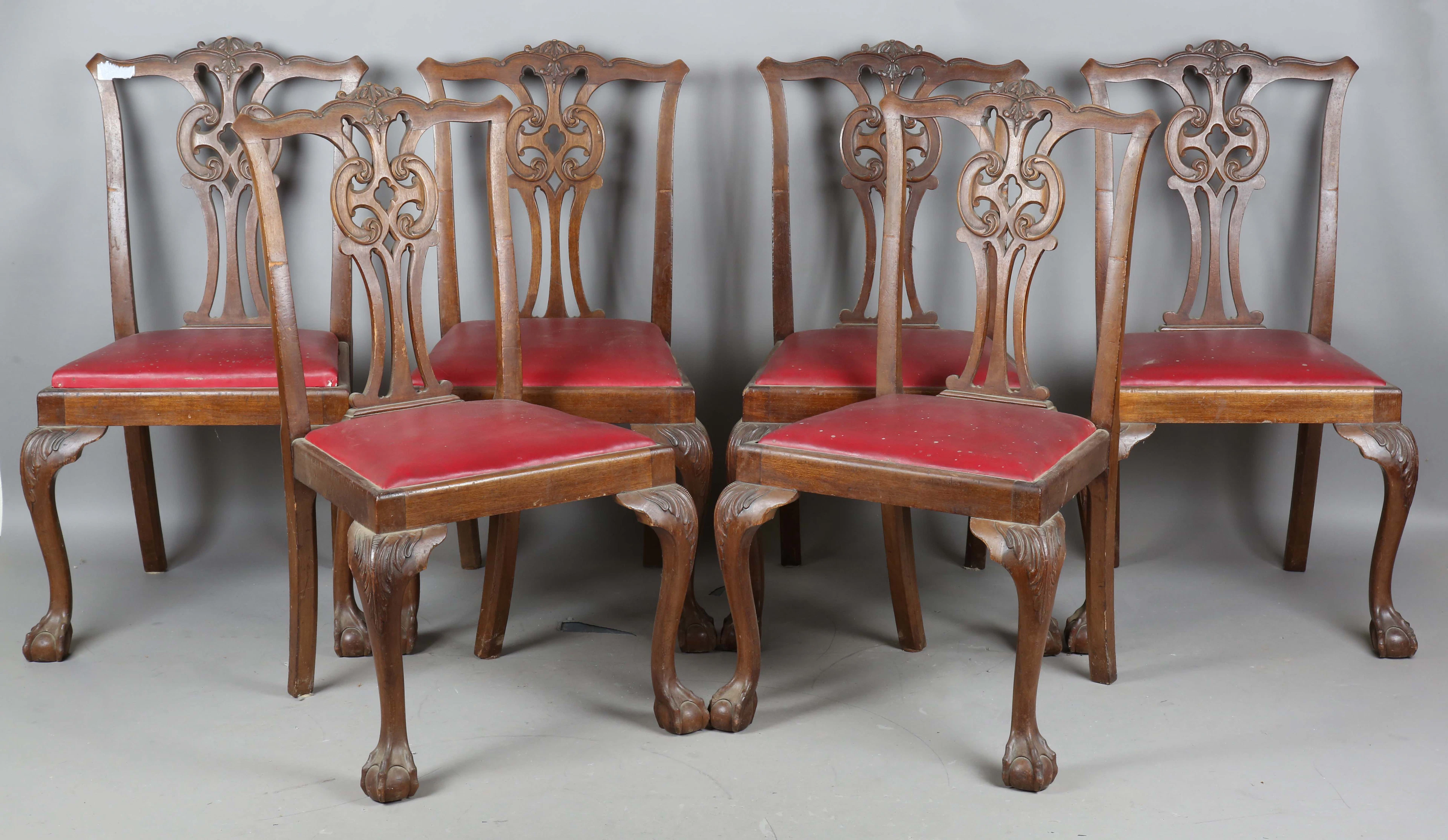 A set of six 20th century Chippendale style mahogany pierced splat