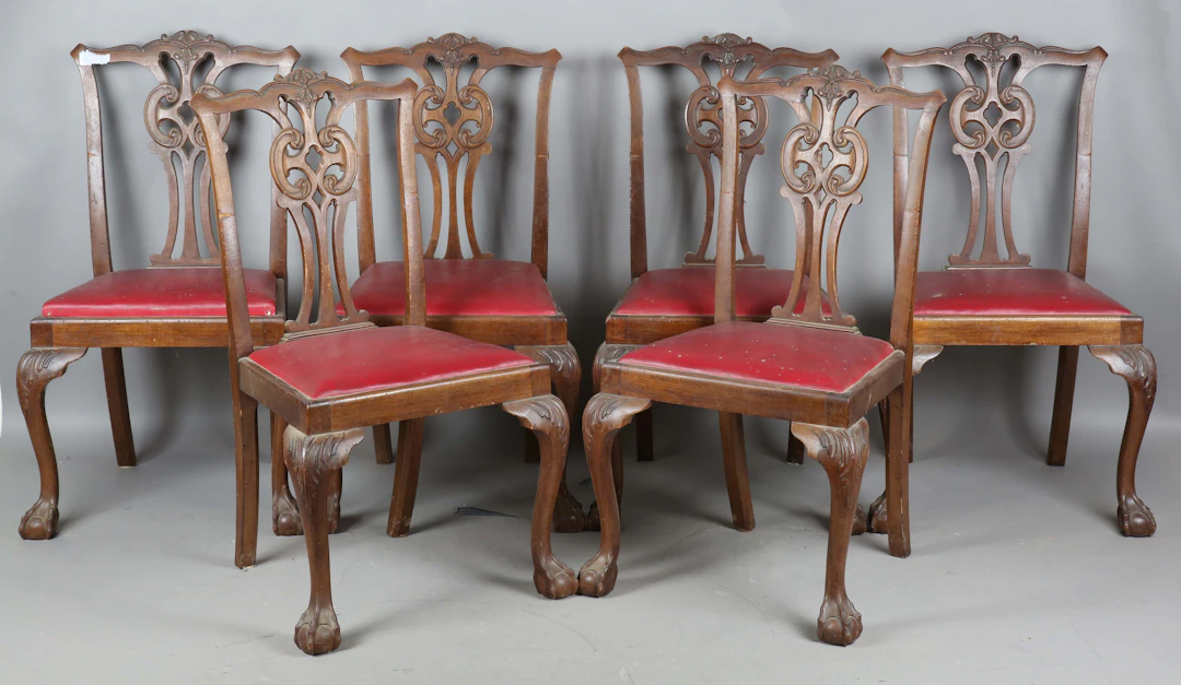 A set of six 20th century Chippendale style mahogany pierced splat