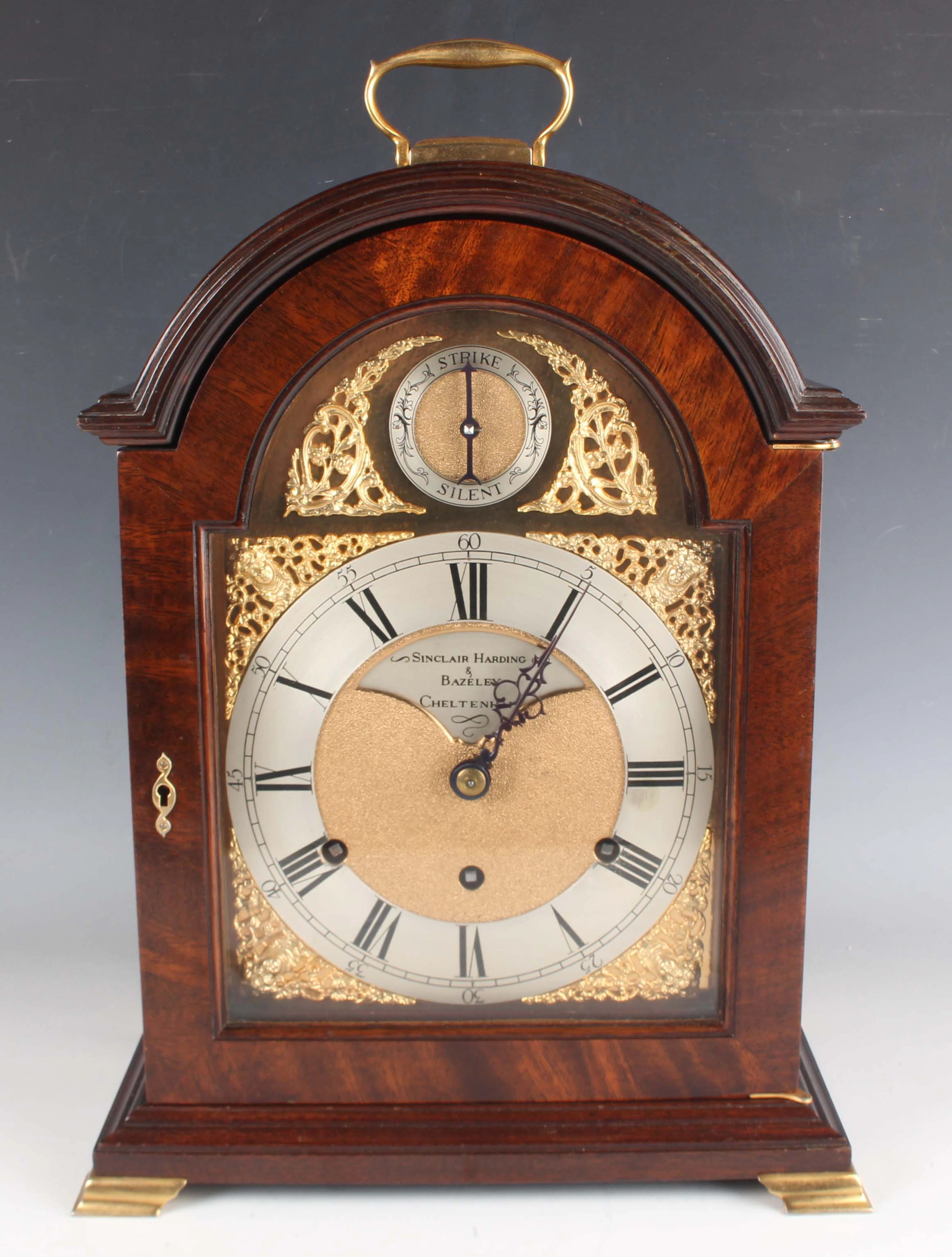 A George III style mahogany bracket clock by Sinclair, Harding & Bazeley