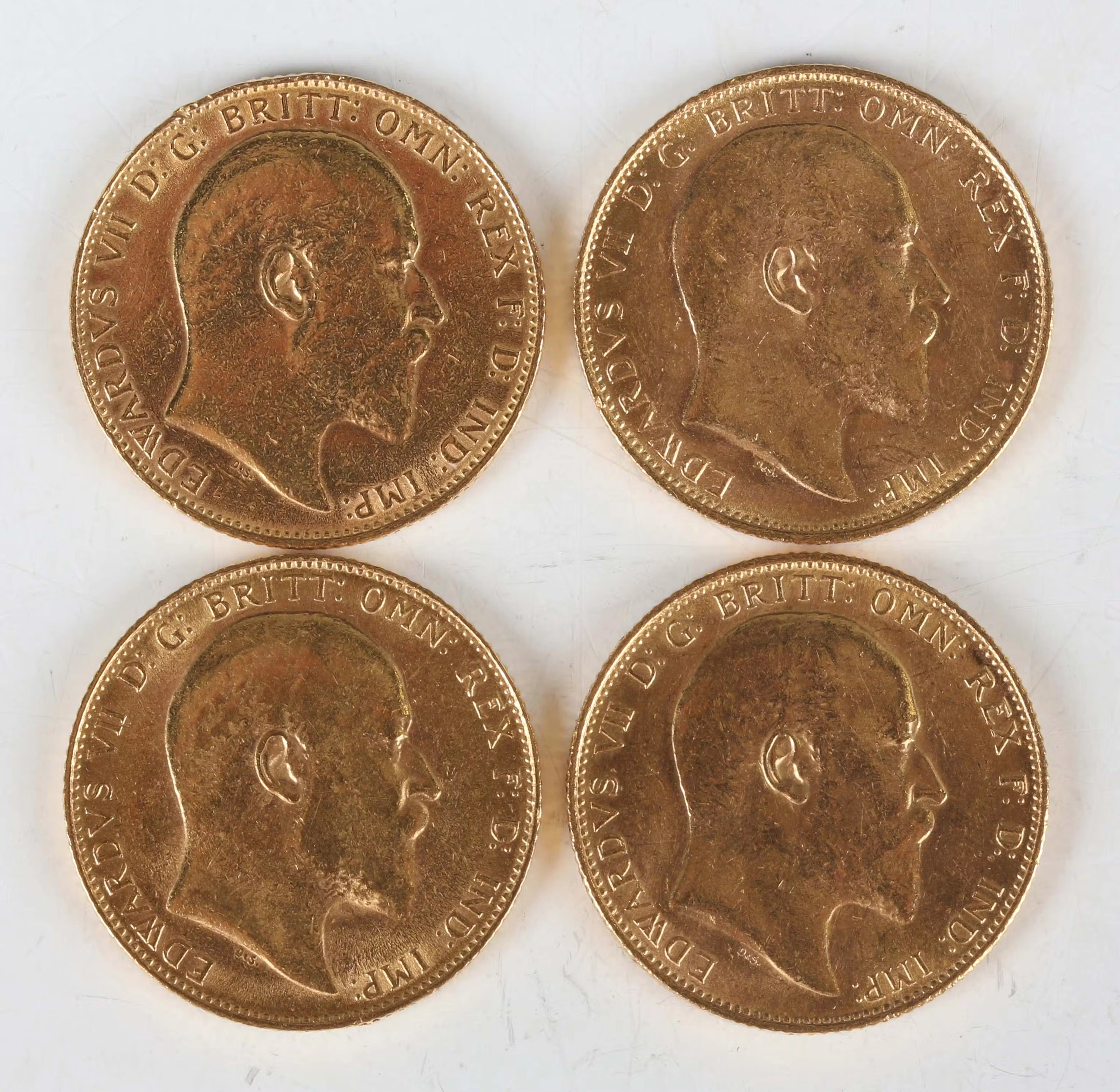 A group of four Edward VII sovereigns, comprising 1907, 1908 Melbourne