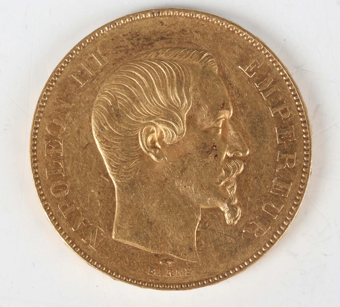 A France Napoleon III gold fifty francs 1857, Paris Mint. Note: this