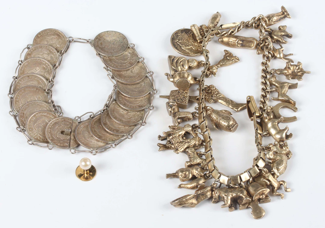 A French gold and cultured pearl dress stud, French eagle mark, weight